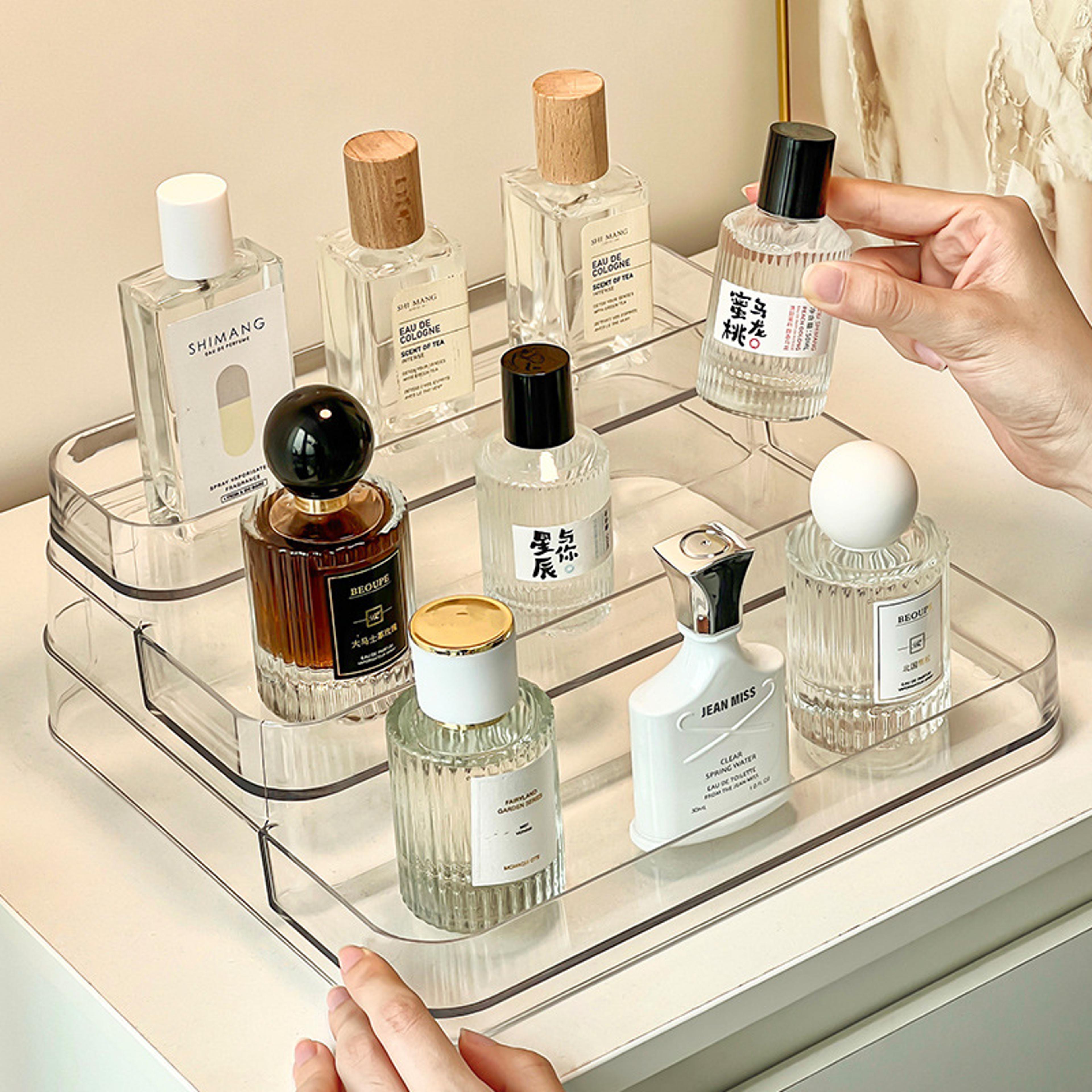 perfume organizer and makeup organizer for vanity, bathroom and skincare storage
