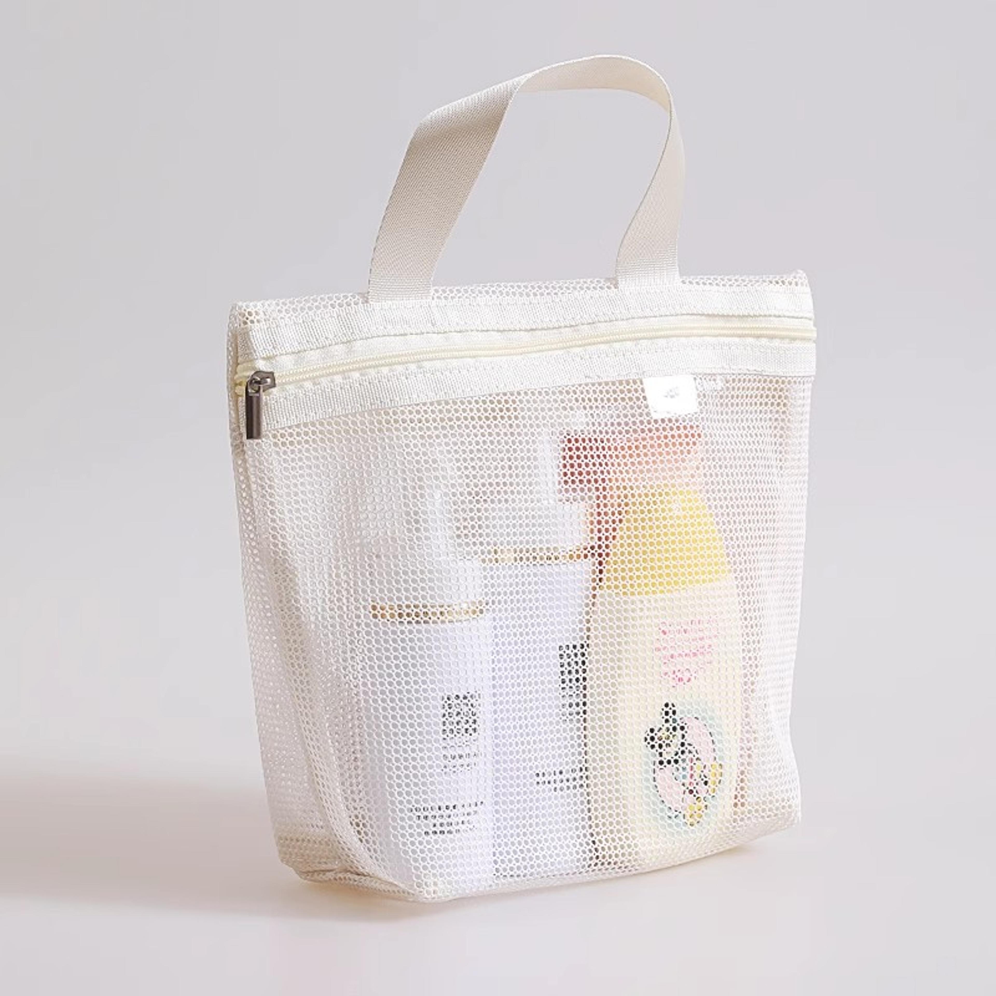 double pocket mesh toiletry bag breathable travel makeup organizer with carry handle