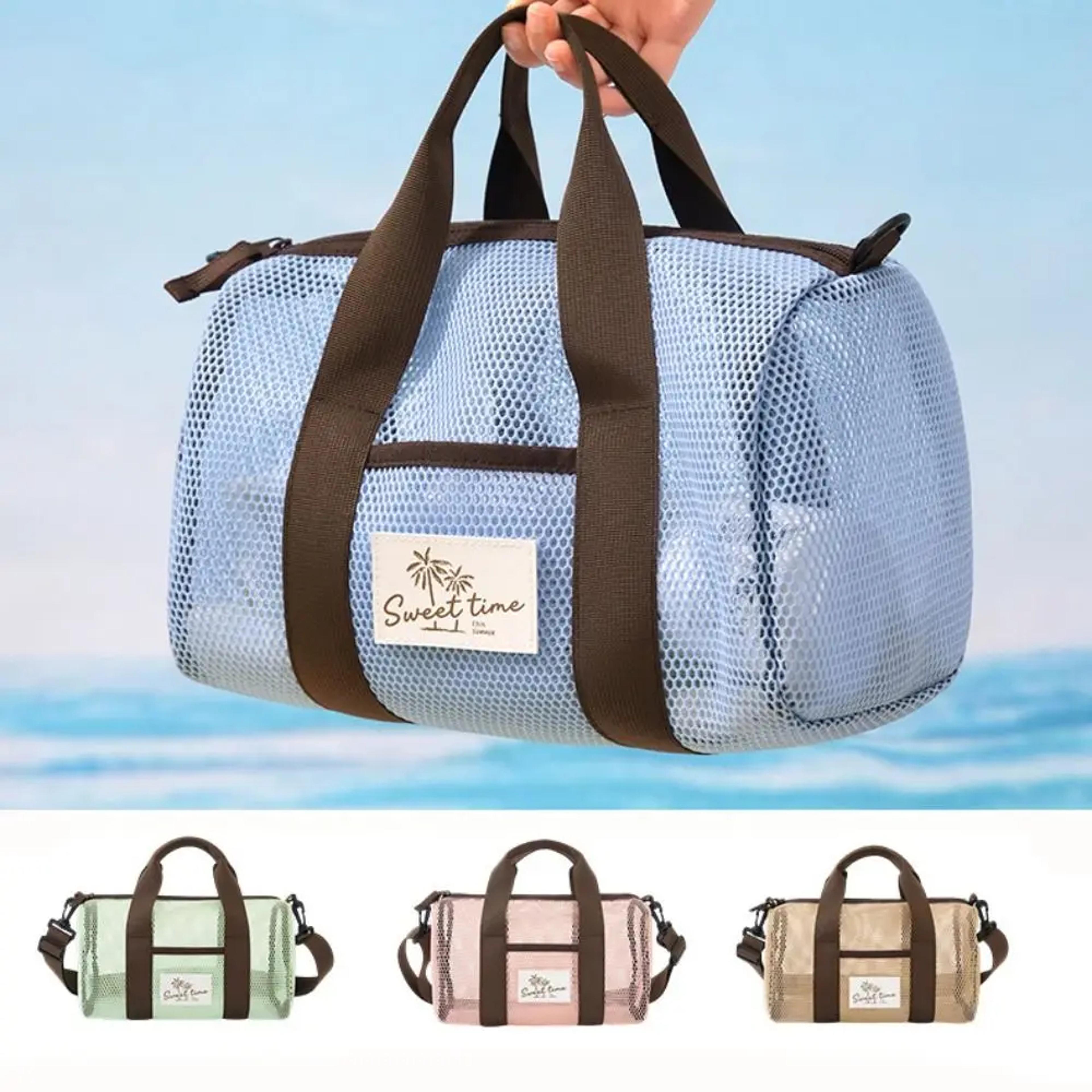 large capacity mesh swim bag with adjustable strap, crossbody beach bag for pool, gym & travel