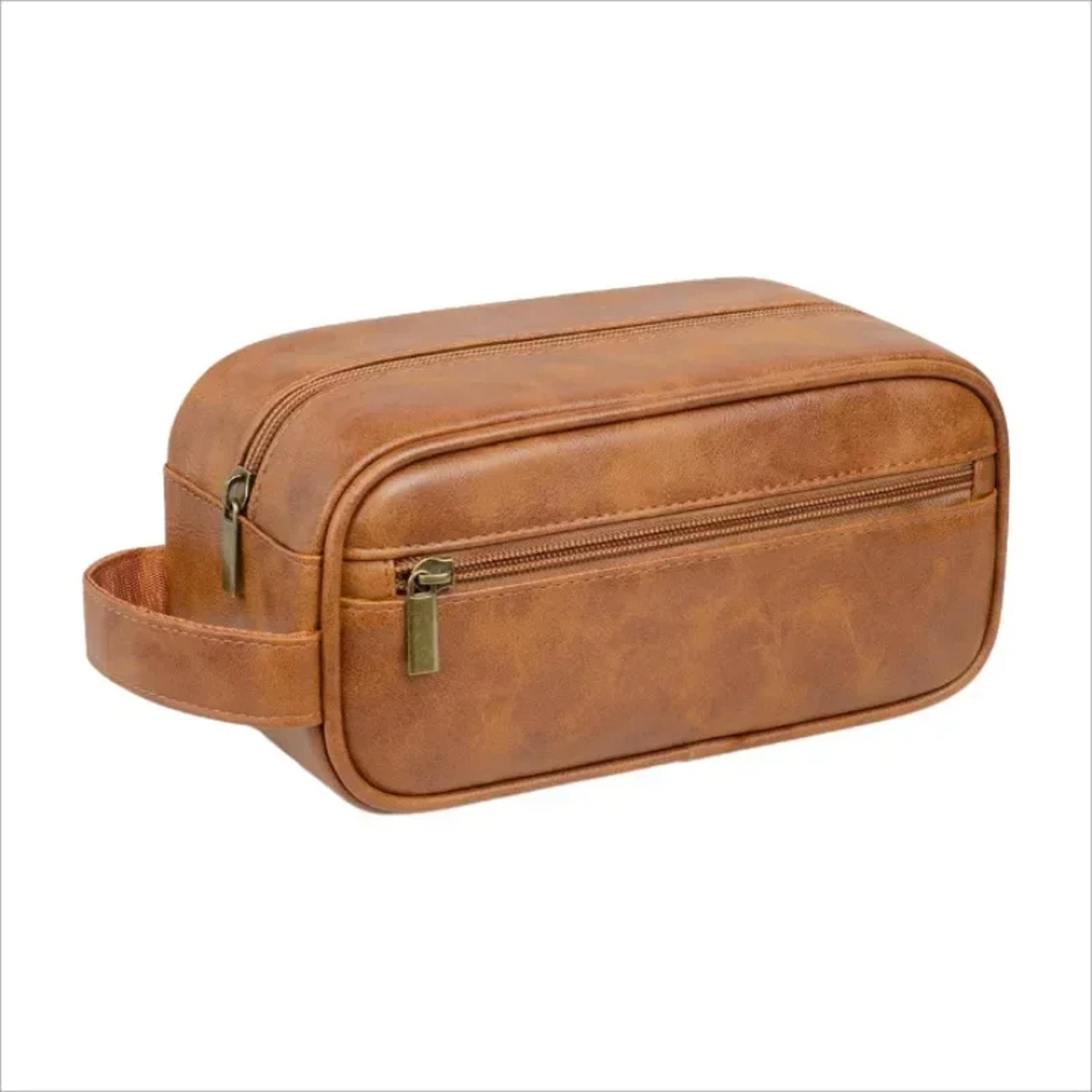 mens leather travel toiletry bag large capacity multi pocket wash bag