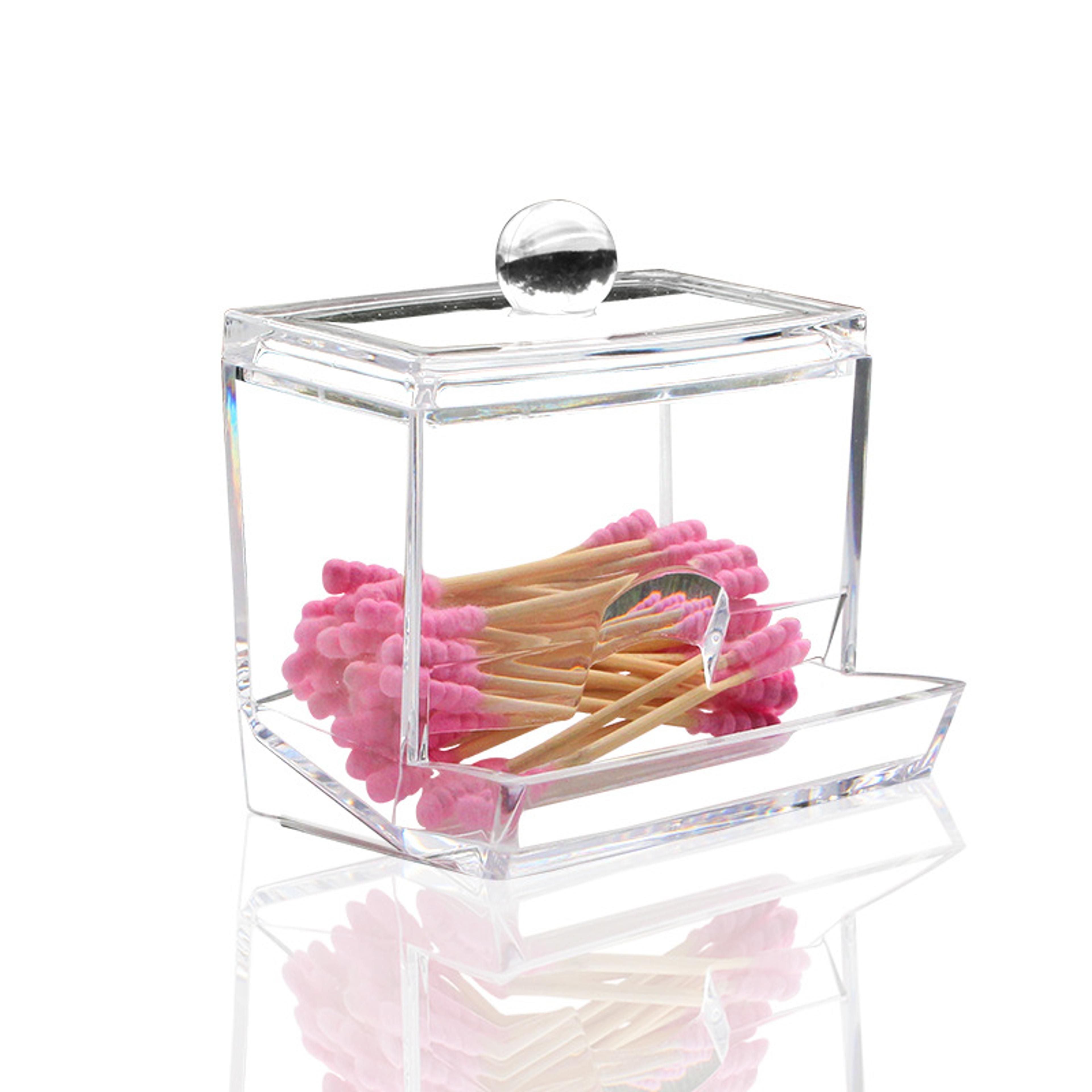 clear cotton swab holder and cotton pad holder bathroom organizer with lid