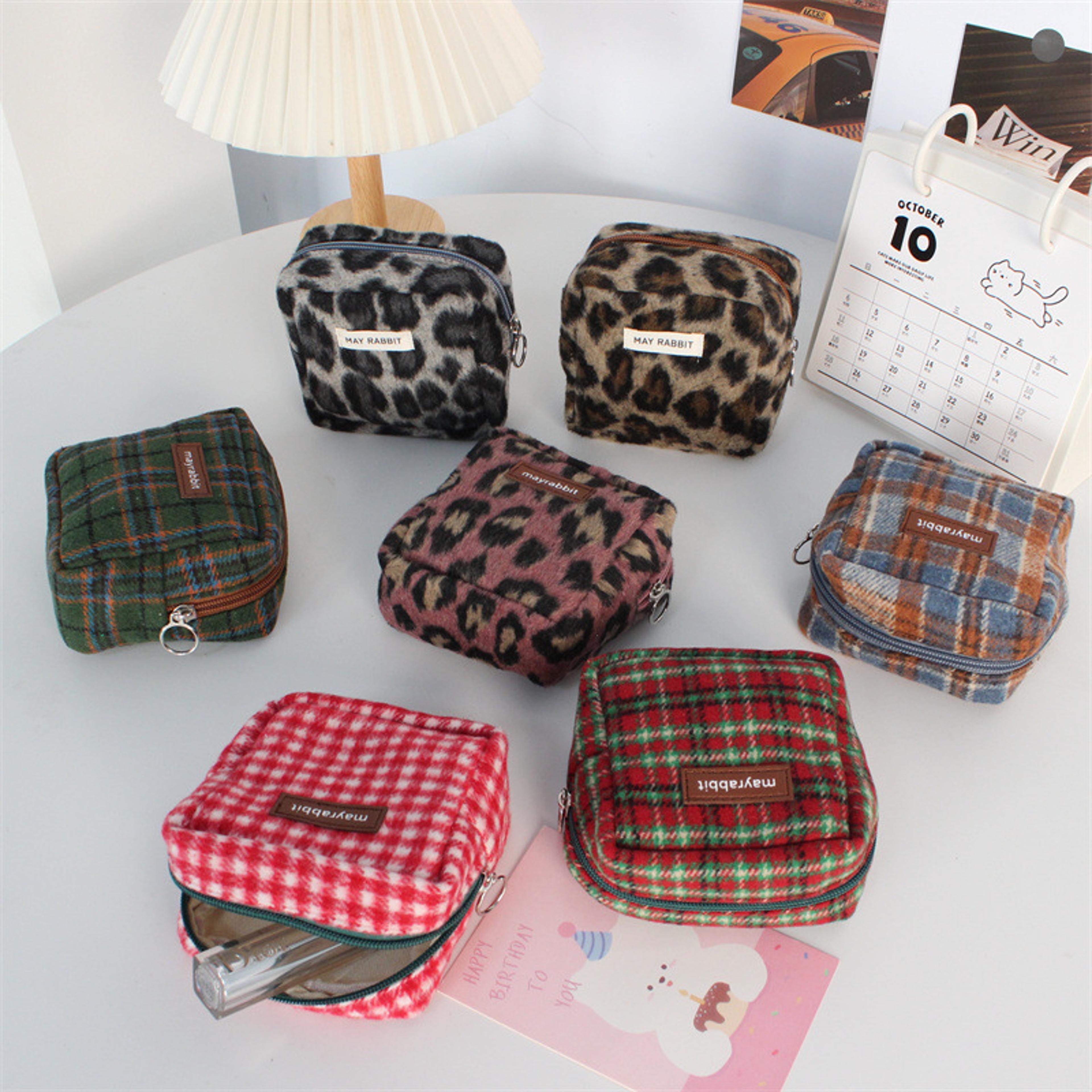 retro plaid mini makeup bag and cosmetic organizer pouch for purse & travel