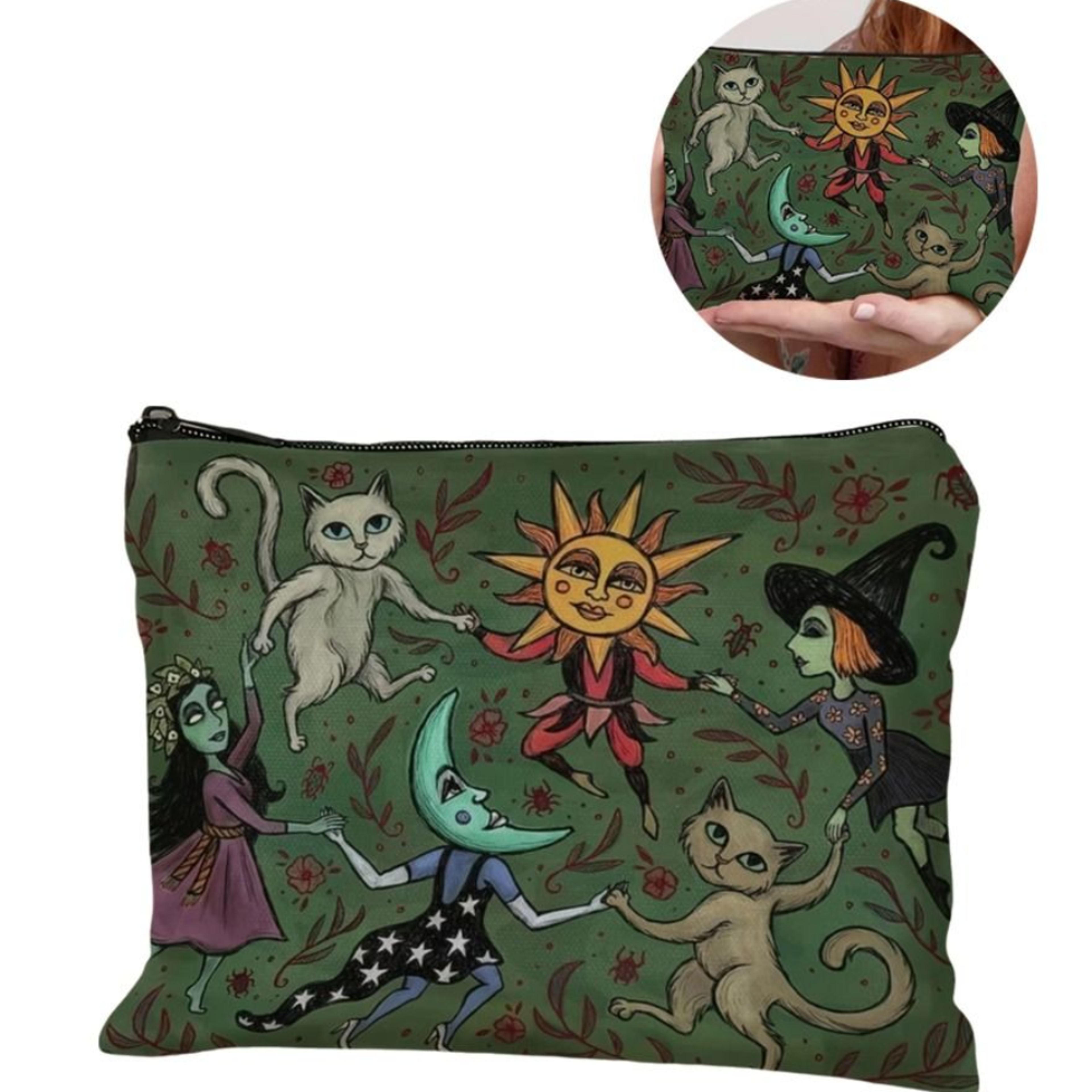 enchanted forest cat makeup bag and moon cosmetic bag travel organizer