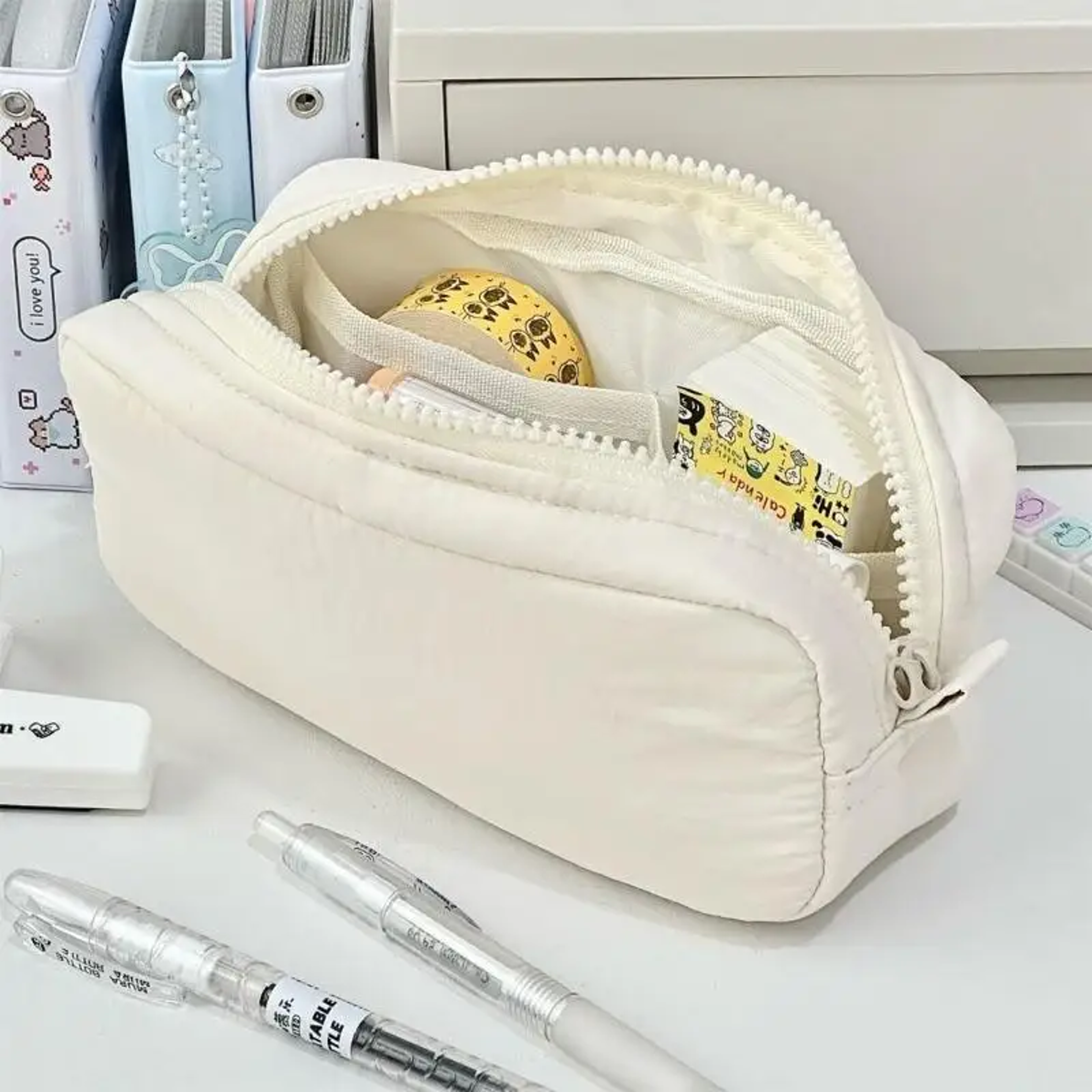 large capacity pencil case with compartments, minimalist stationery organizer