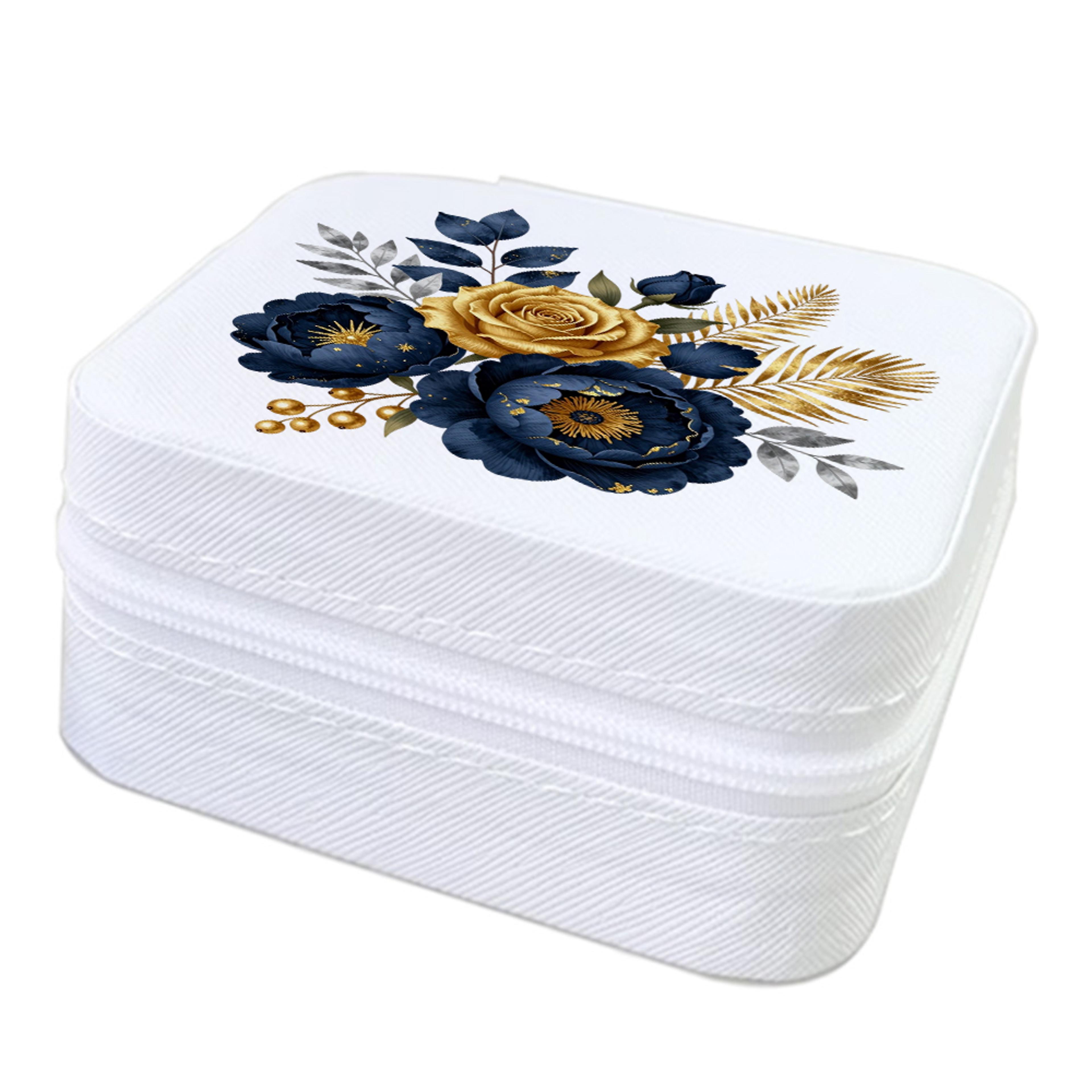 navy blue floral travel jewelry case portable jewelry organizer box for women