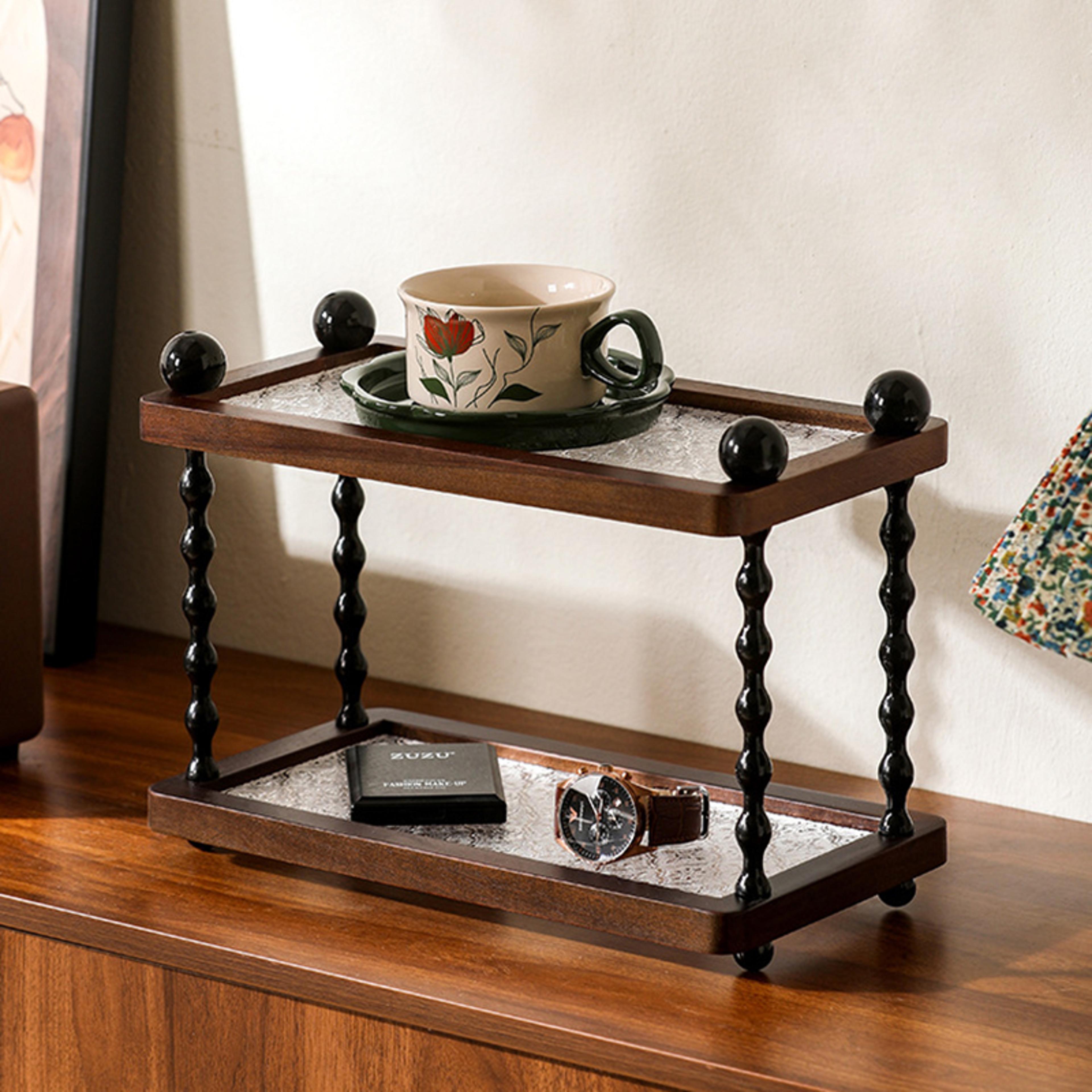 luxury wooden perfume organizer and cosmetic display stand for vanity, mugs and home storage