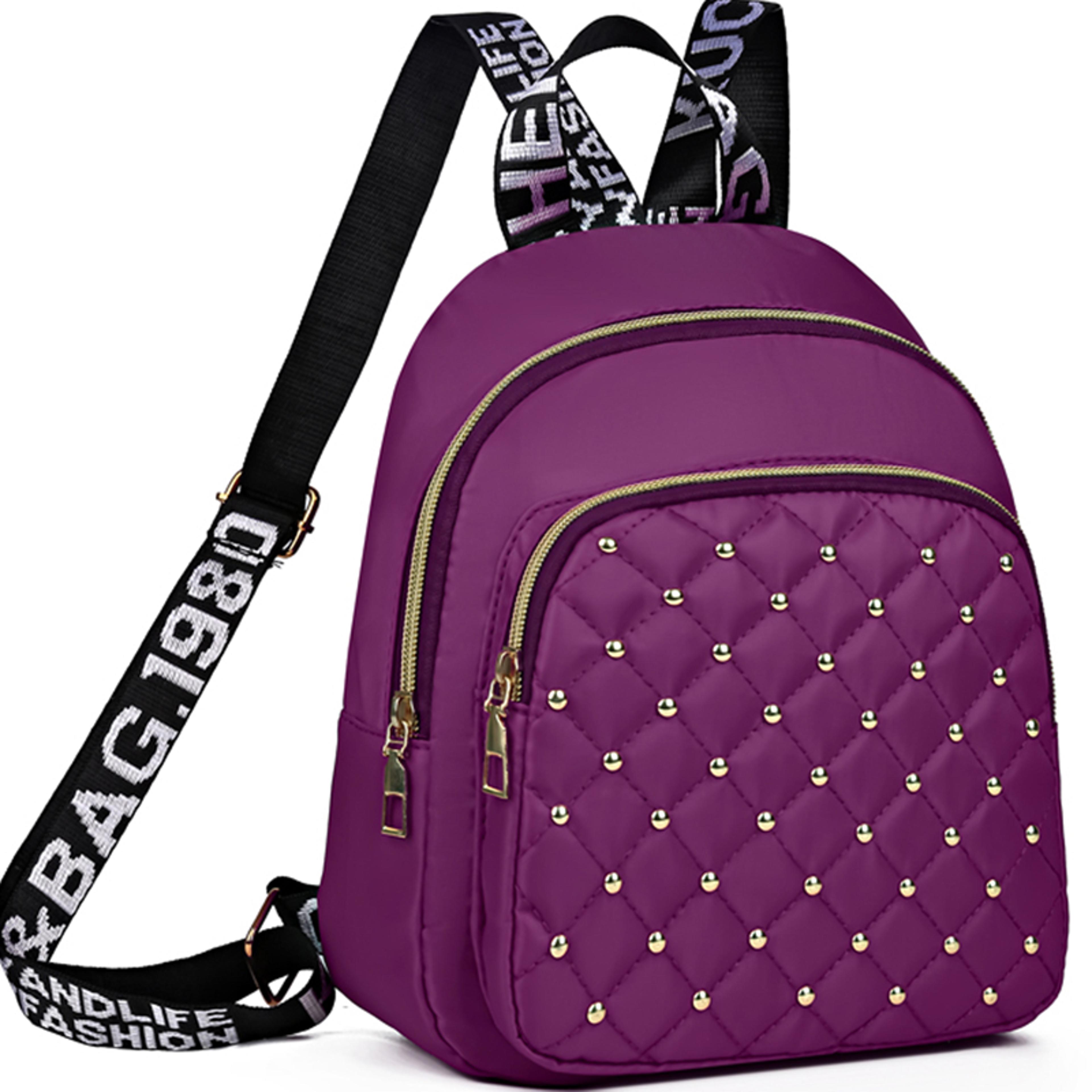 diamond embroidered womens shoulder bag with rivet accents for everyday travel