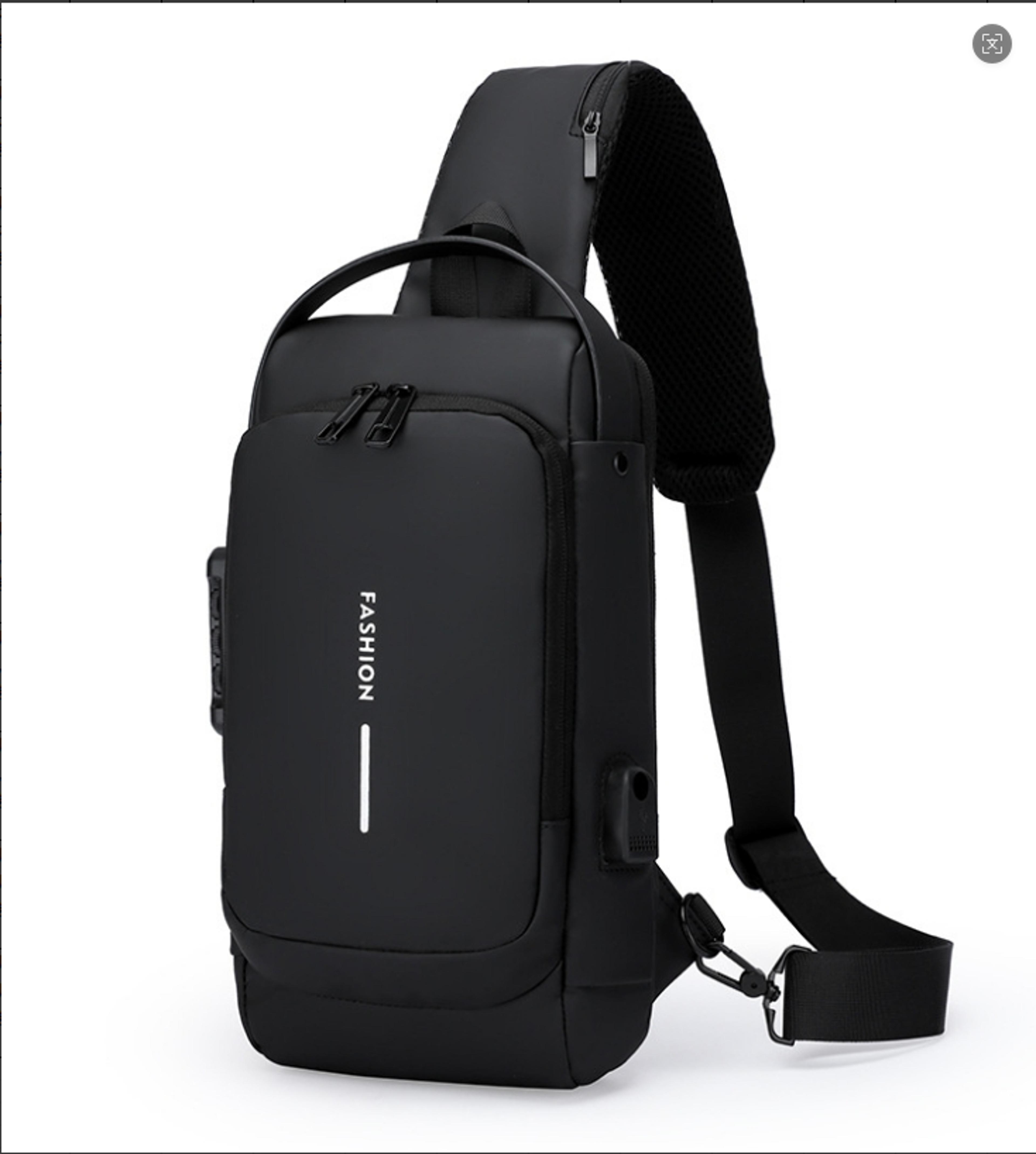 anti theft sling bag for men with password lock, usb port and water resistant design