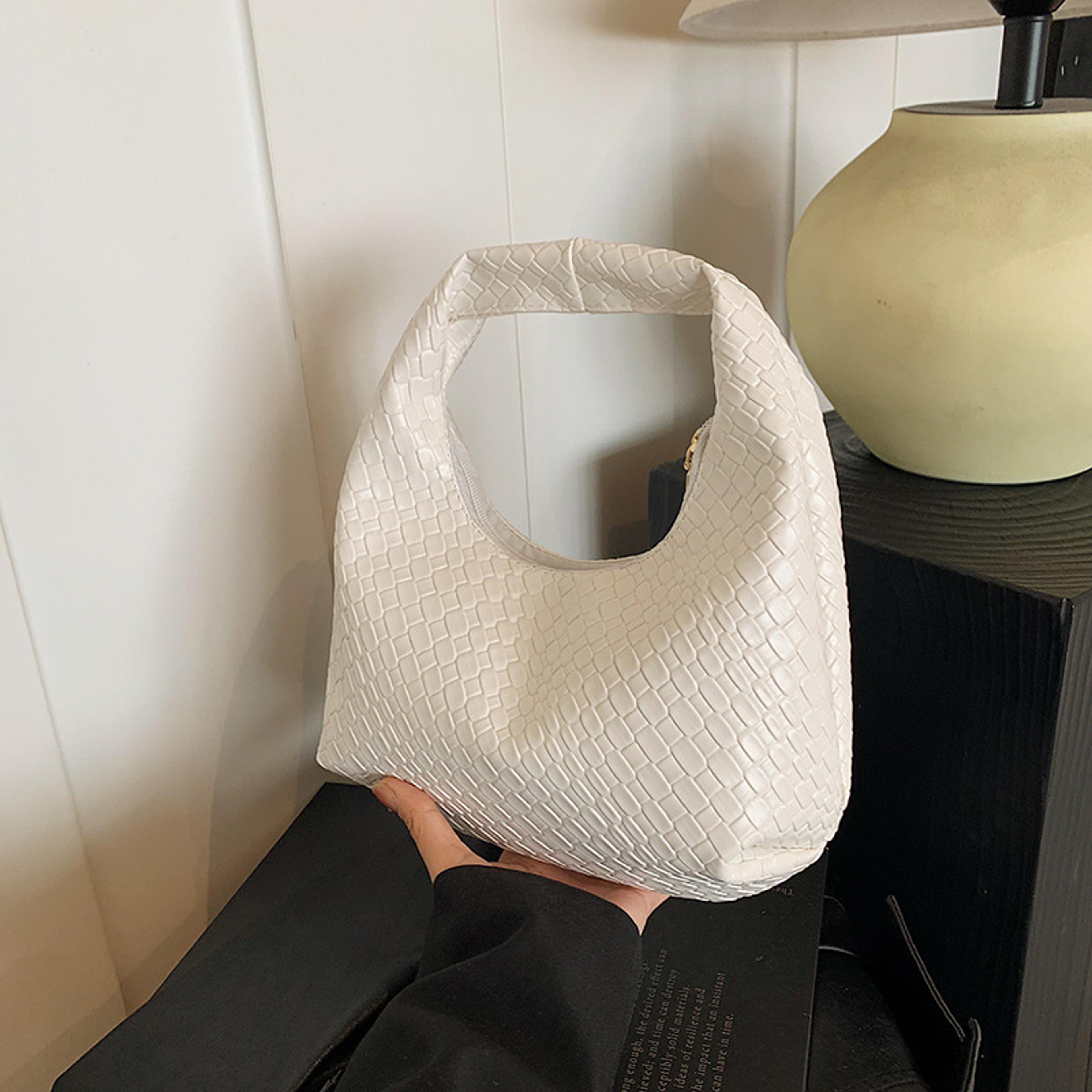woven hobo shoulder bag for women soft pu leather top handle handbag
