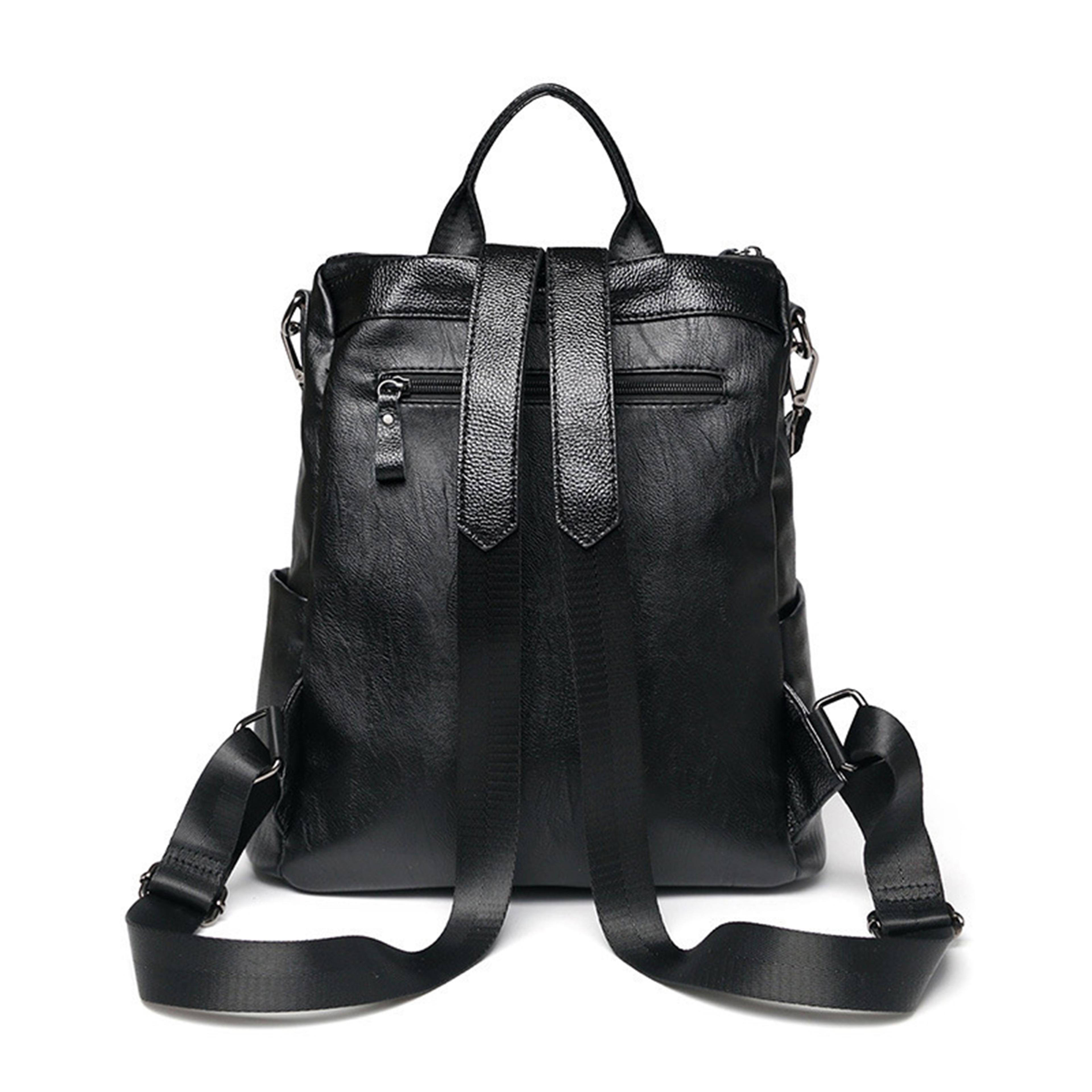 soft pu leather backpack for women large capacity black fashion student bag