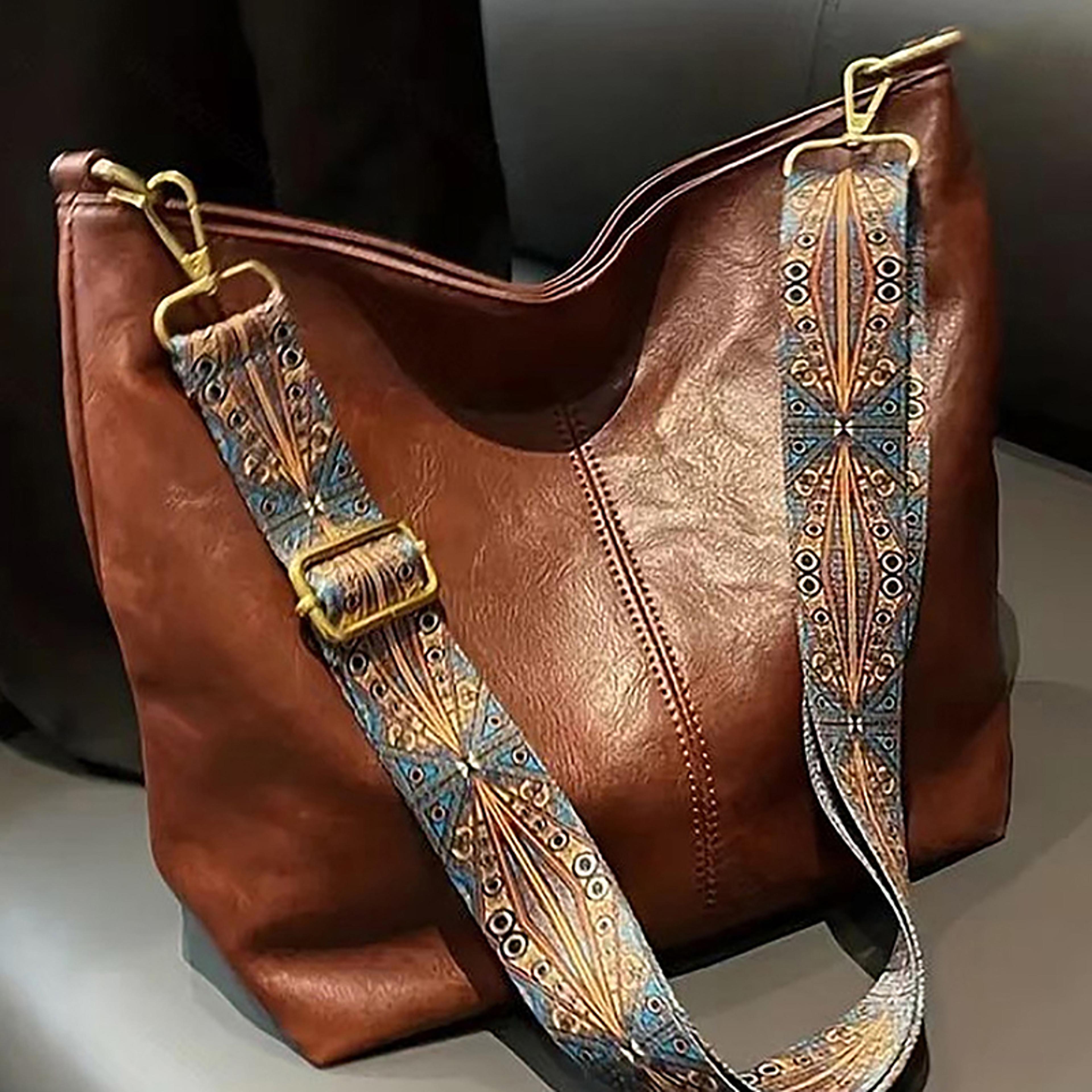 retro wide strap crossbody bag for women large capacity pu leather shoulder bag