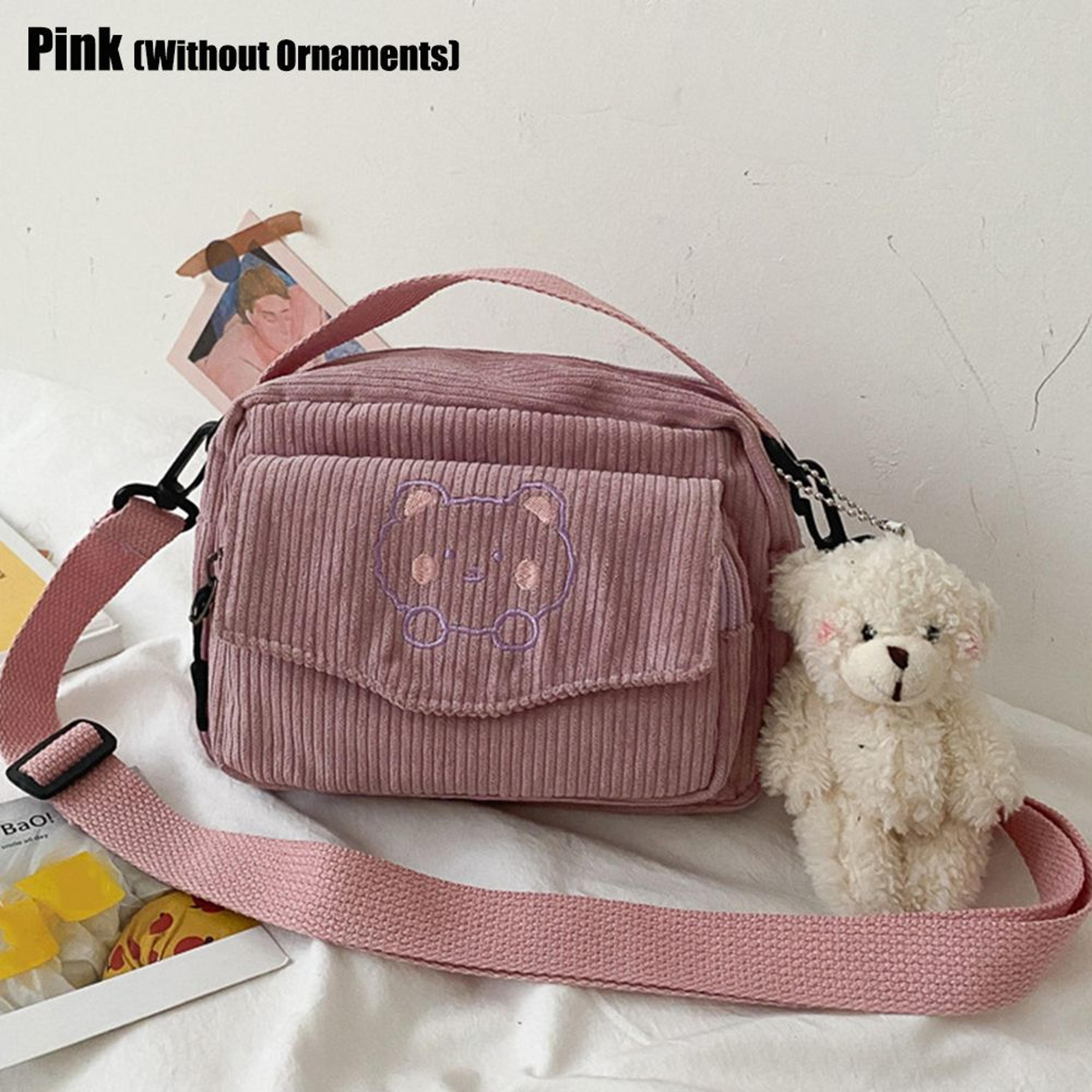cute bear corduroy tote bag for women large capacity shoulder bag
