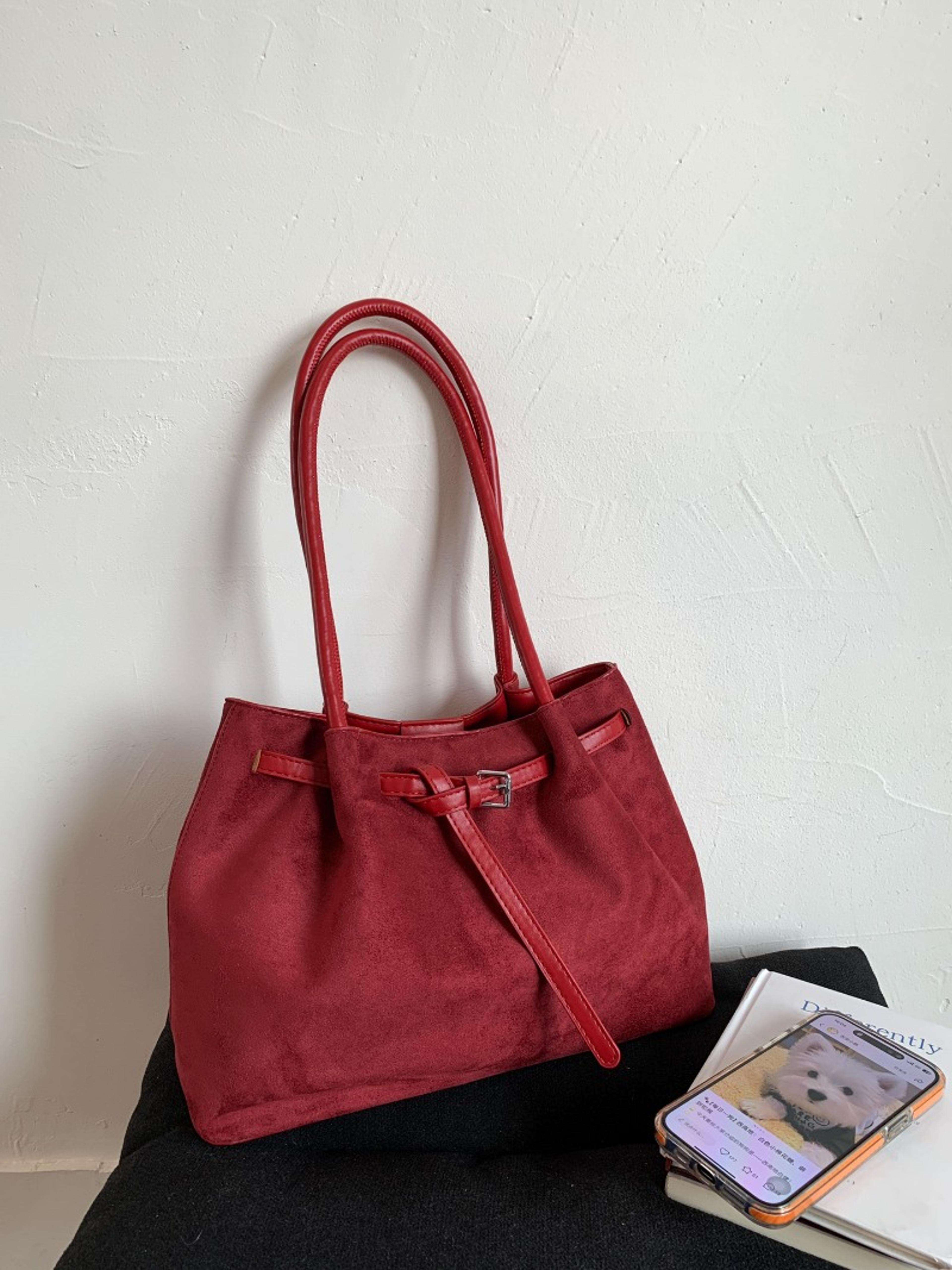 scarlet cloud suede tote bag for women slouchy shoulder & top handle handbag