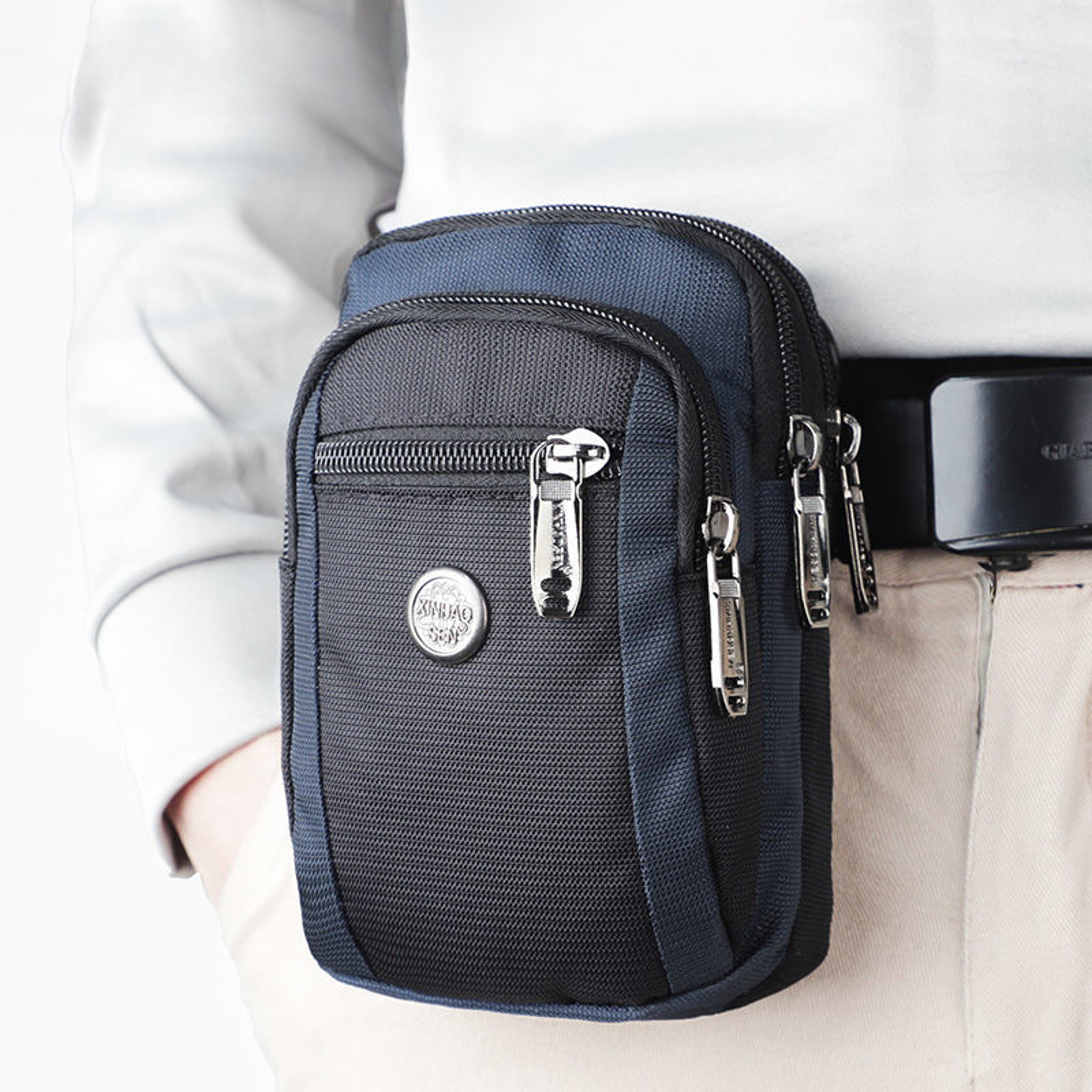 mens multi compartment crossbody waist bag for phone, travel & everyday carry