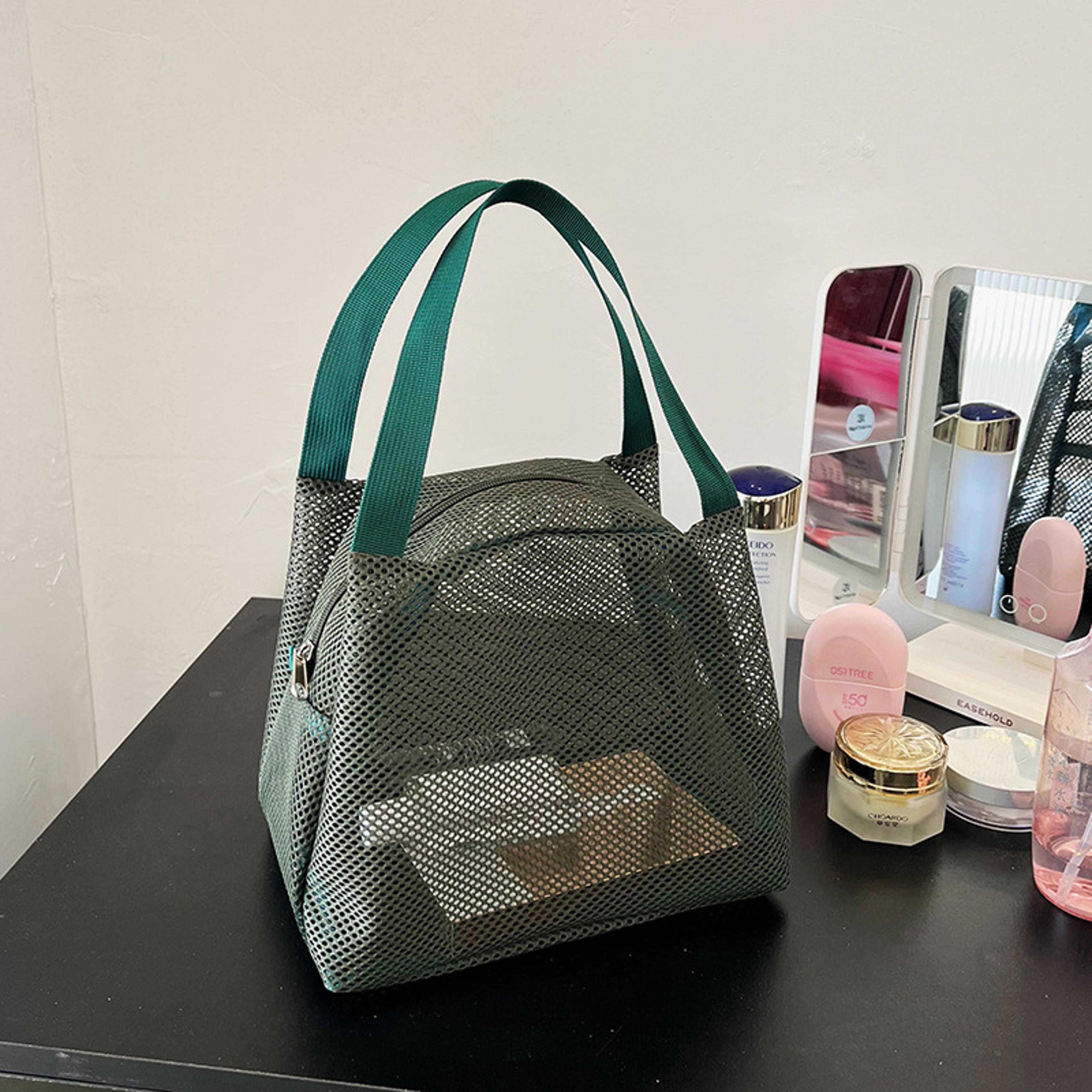 large capacity mesh toiletry bag with handle travel makeup and beach organizer
