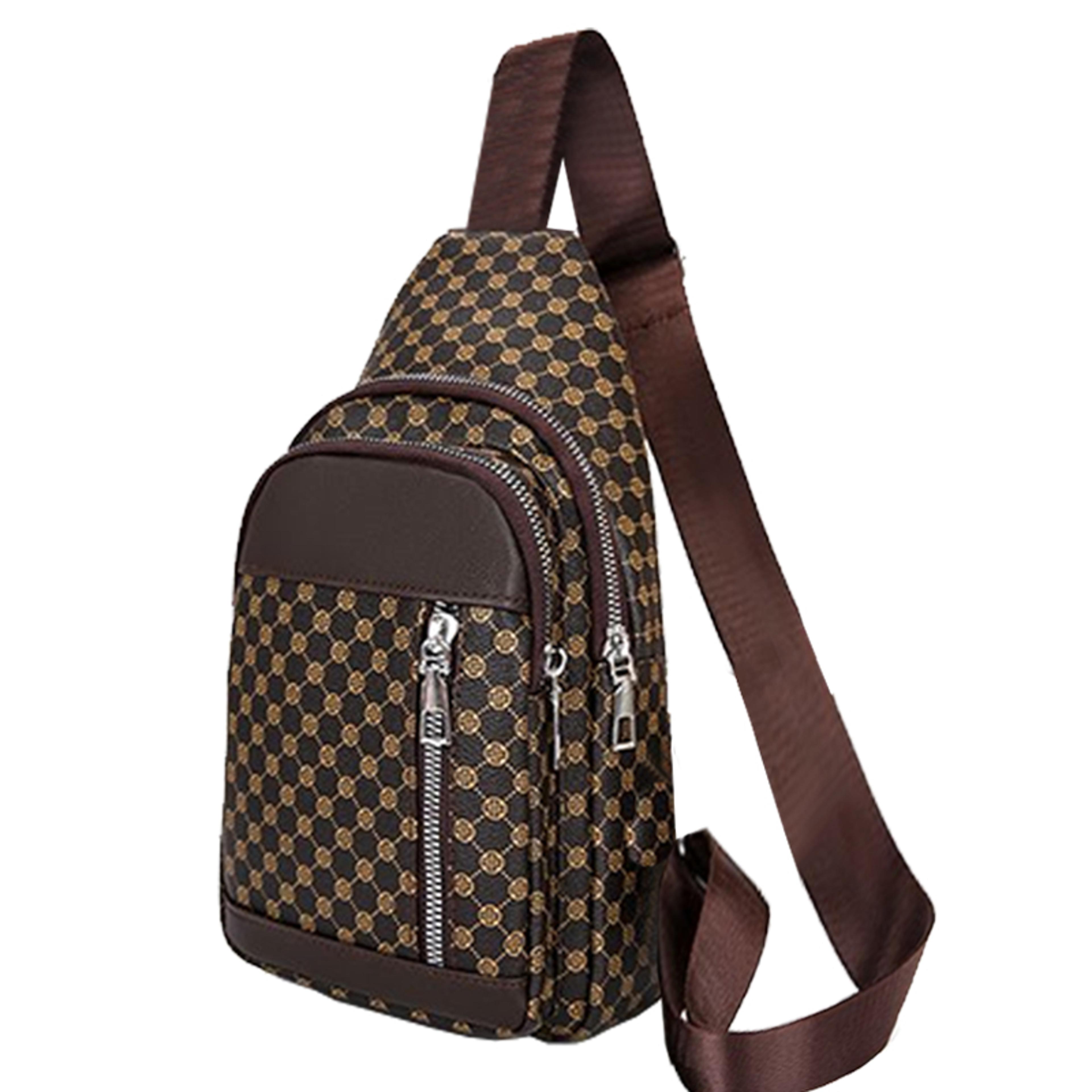 unisex functional chest bag with patchwork dot design and single shoulder carry