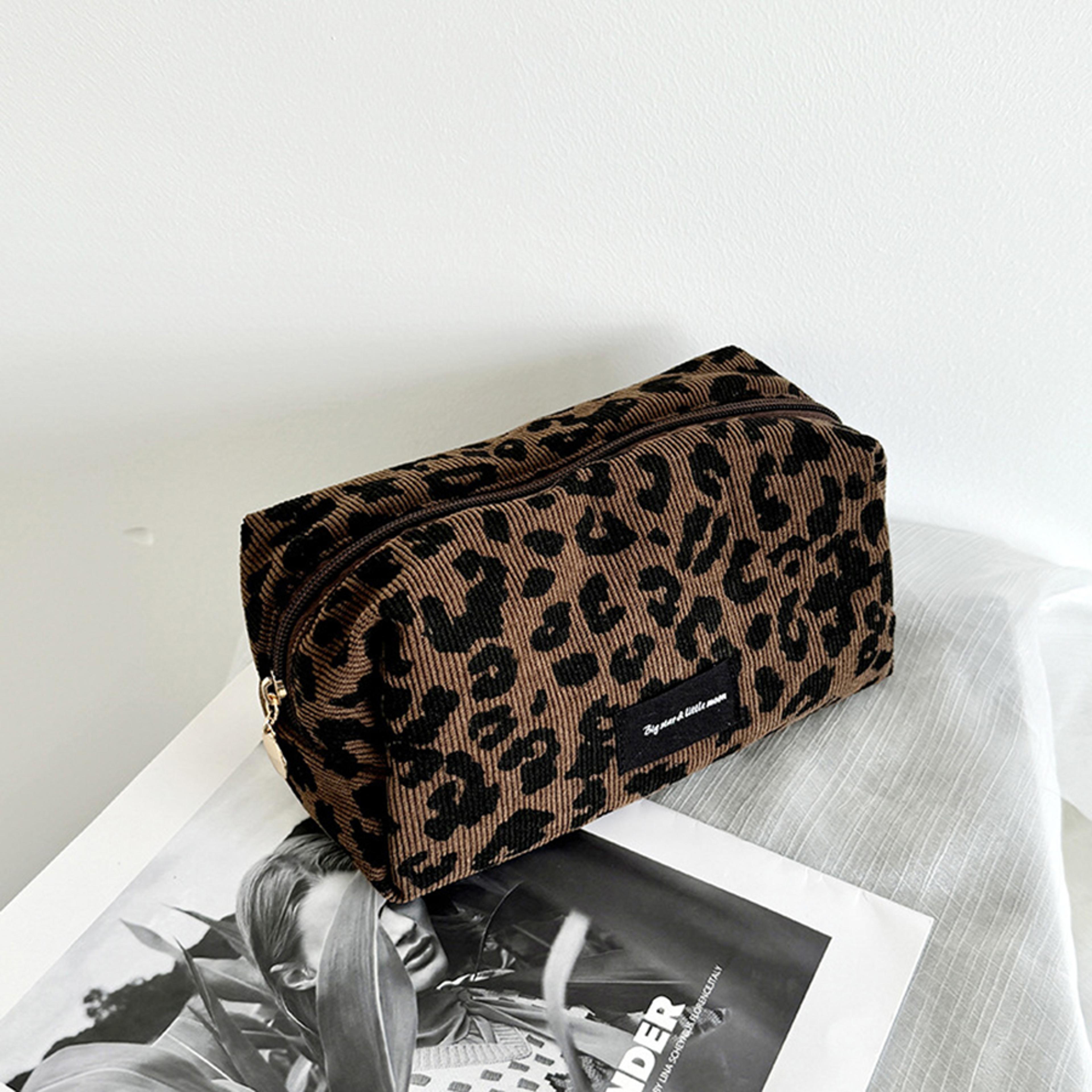 leopard print makeup bag large capacity cosmetic organizer and travel makeup pouch