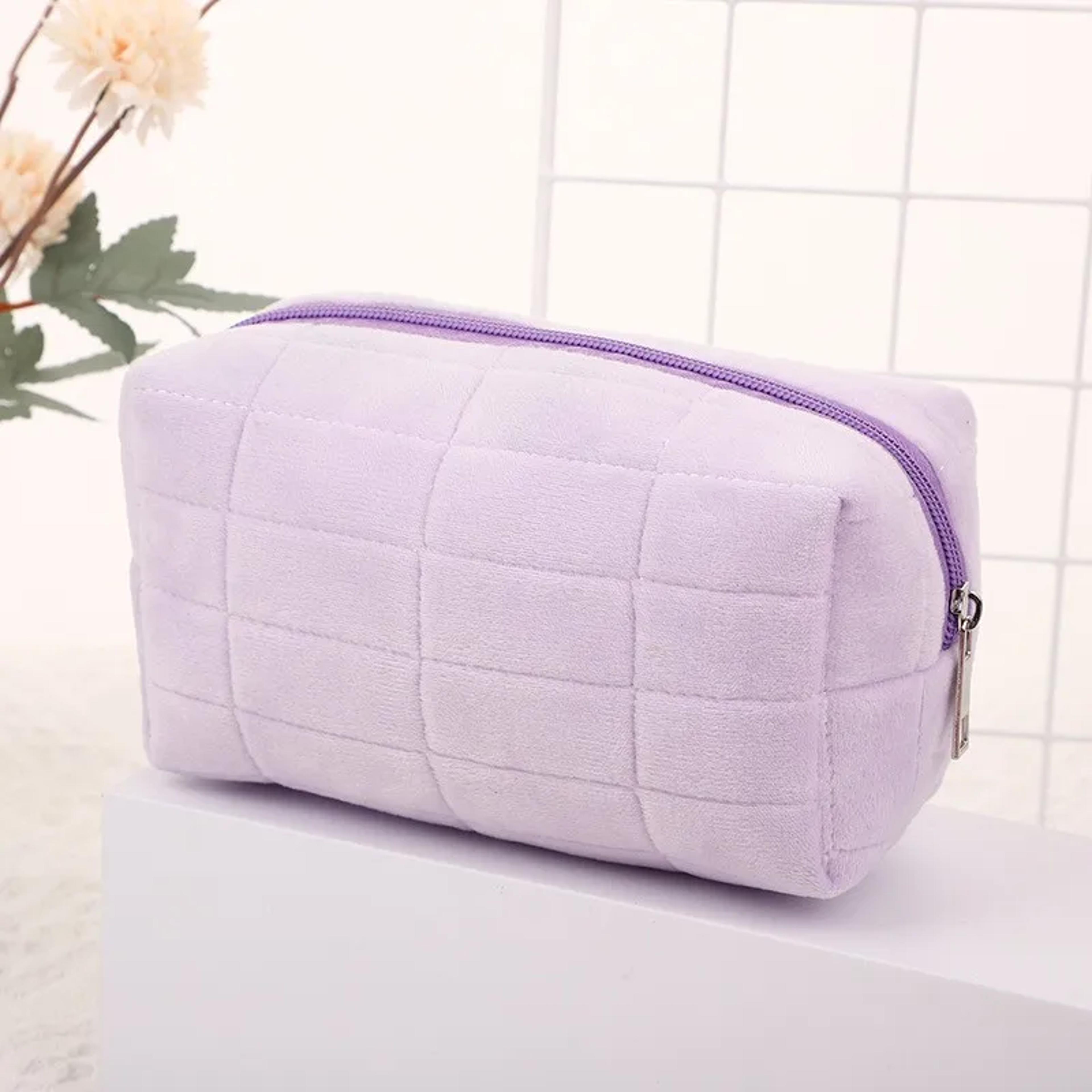 soft fur makeup organizer bag large zipper travel cosmetic bag for women