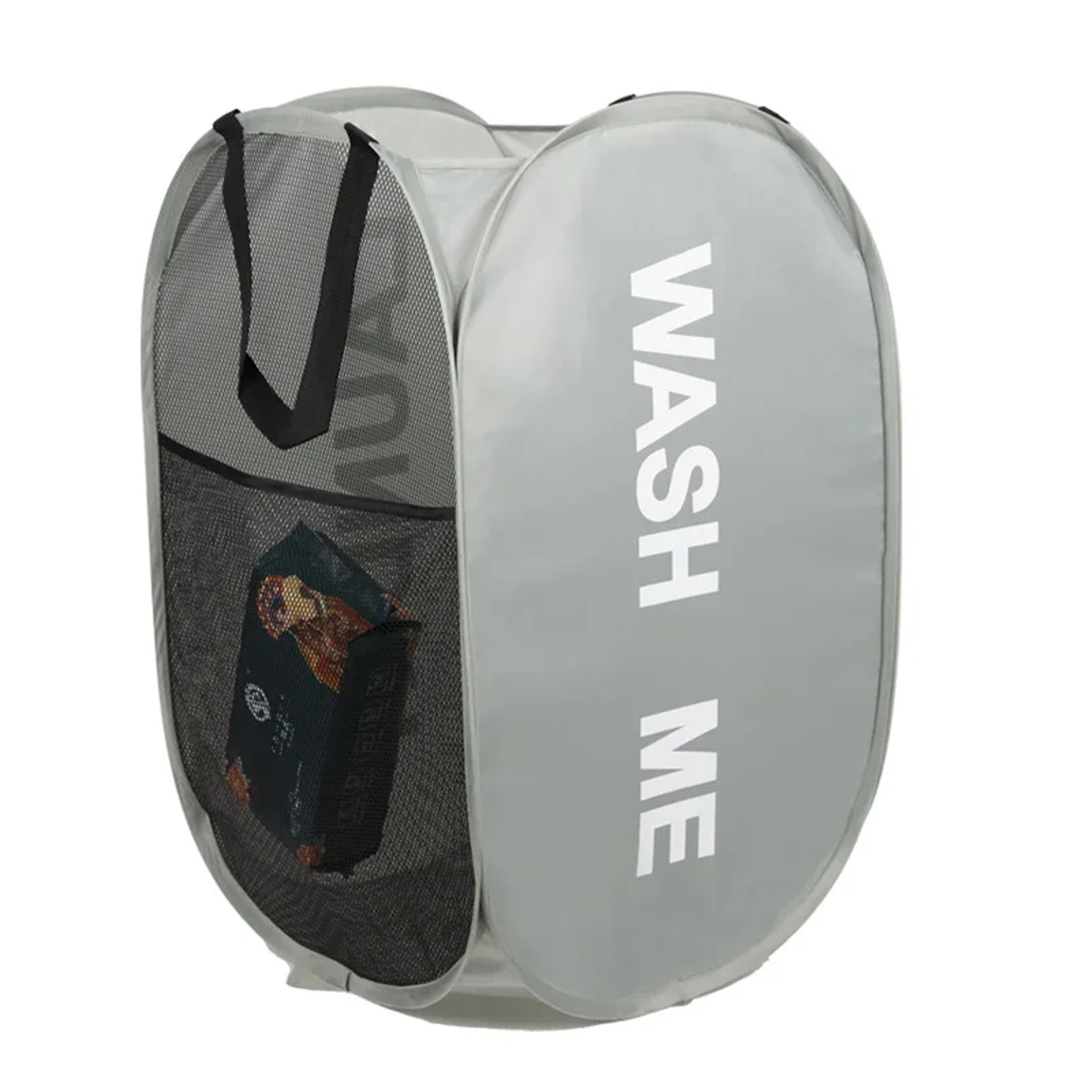 foldable laundry hamper with handles and side pocket for clothes and home storage