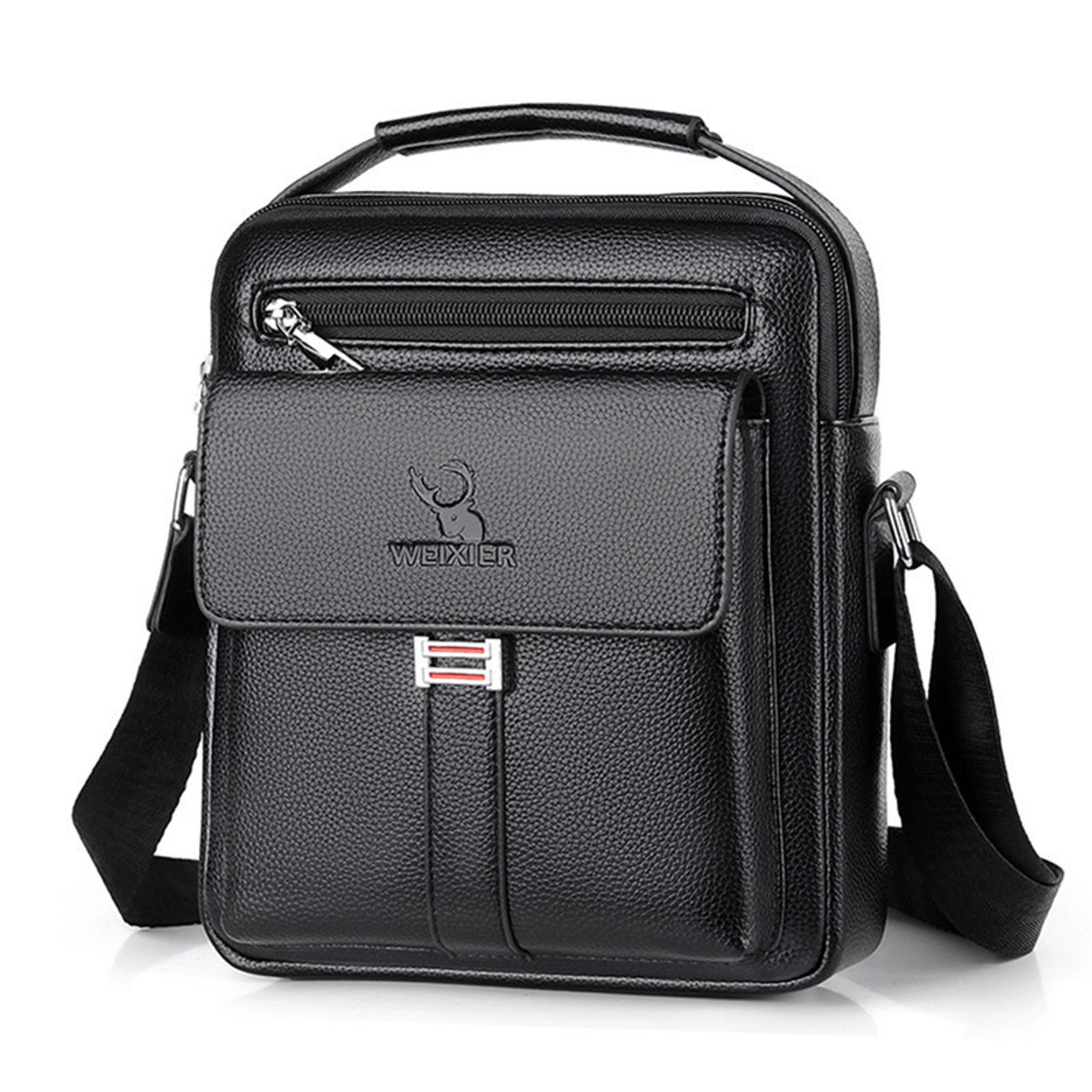 vintage waterproof pu leather mens crossbody messenger bag with large capacity