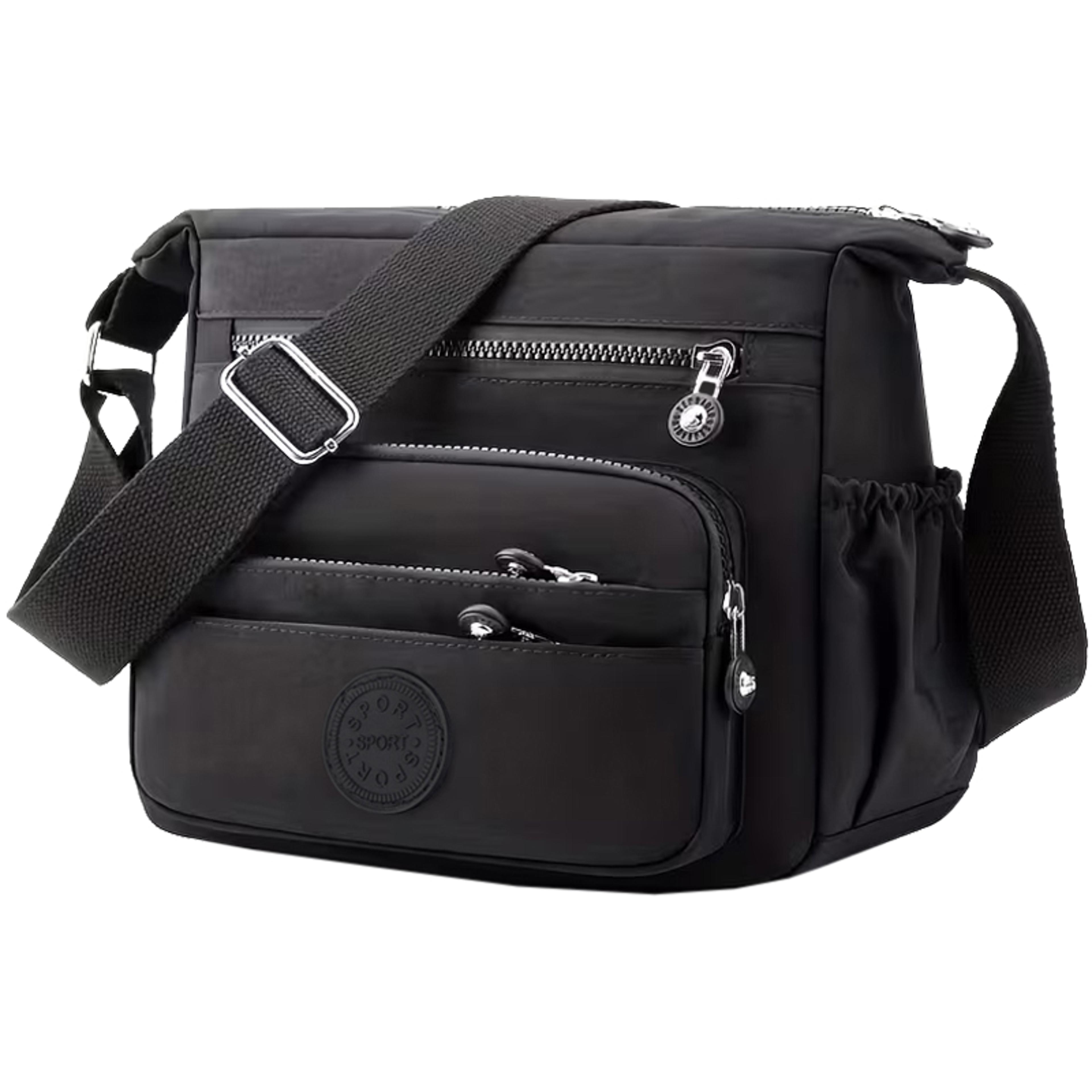 multi compartment nylon crossbody bag lightweight water resistant everyday shoulder purse