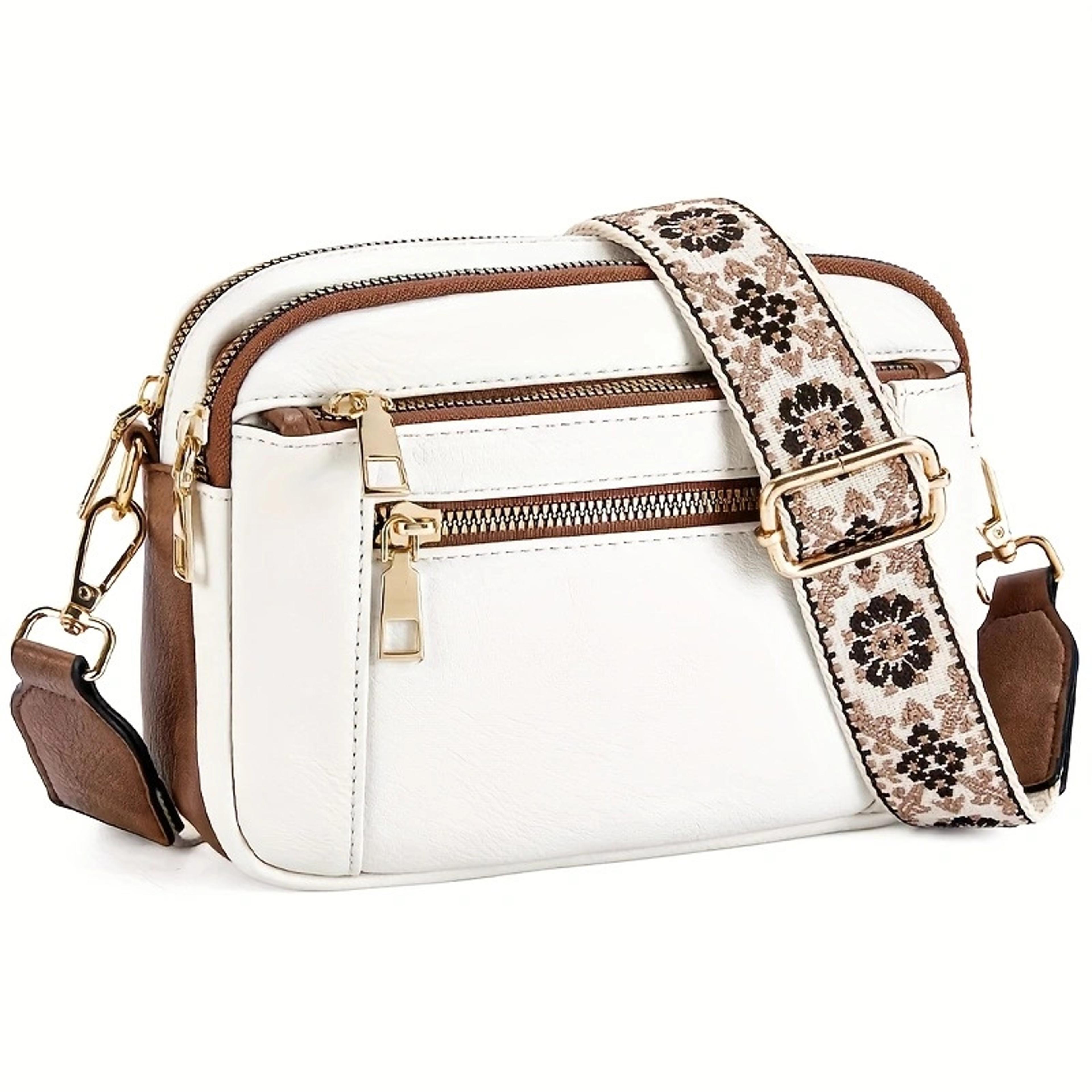 retro womens crossbody bag with zipper, small square shoulder bag for everyday style