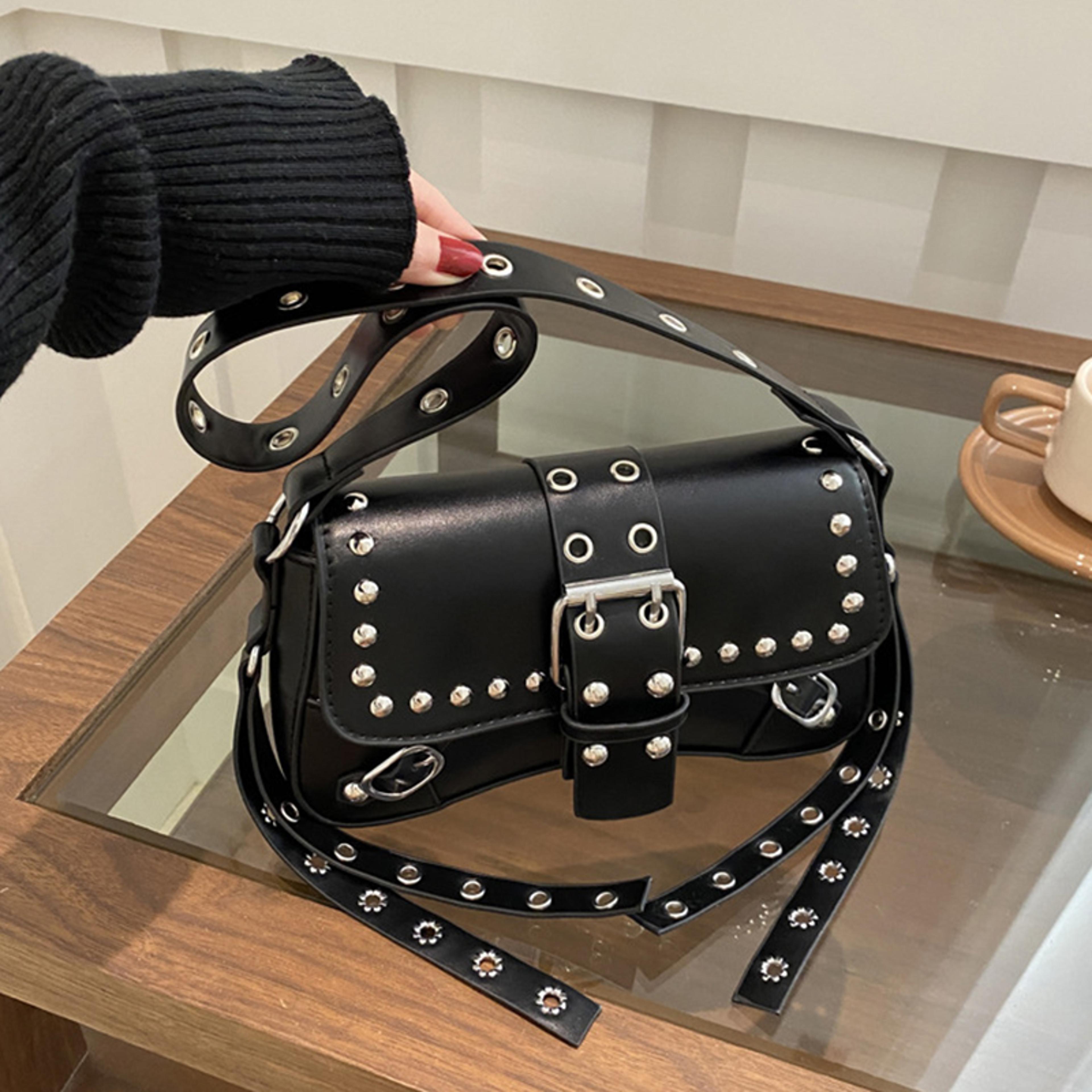 punk rivet shoulder bag for women pu leather underarm purse