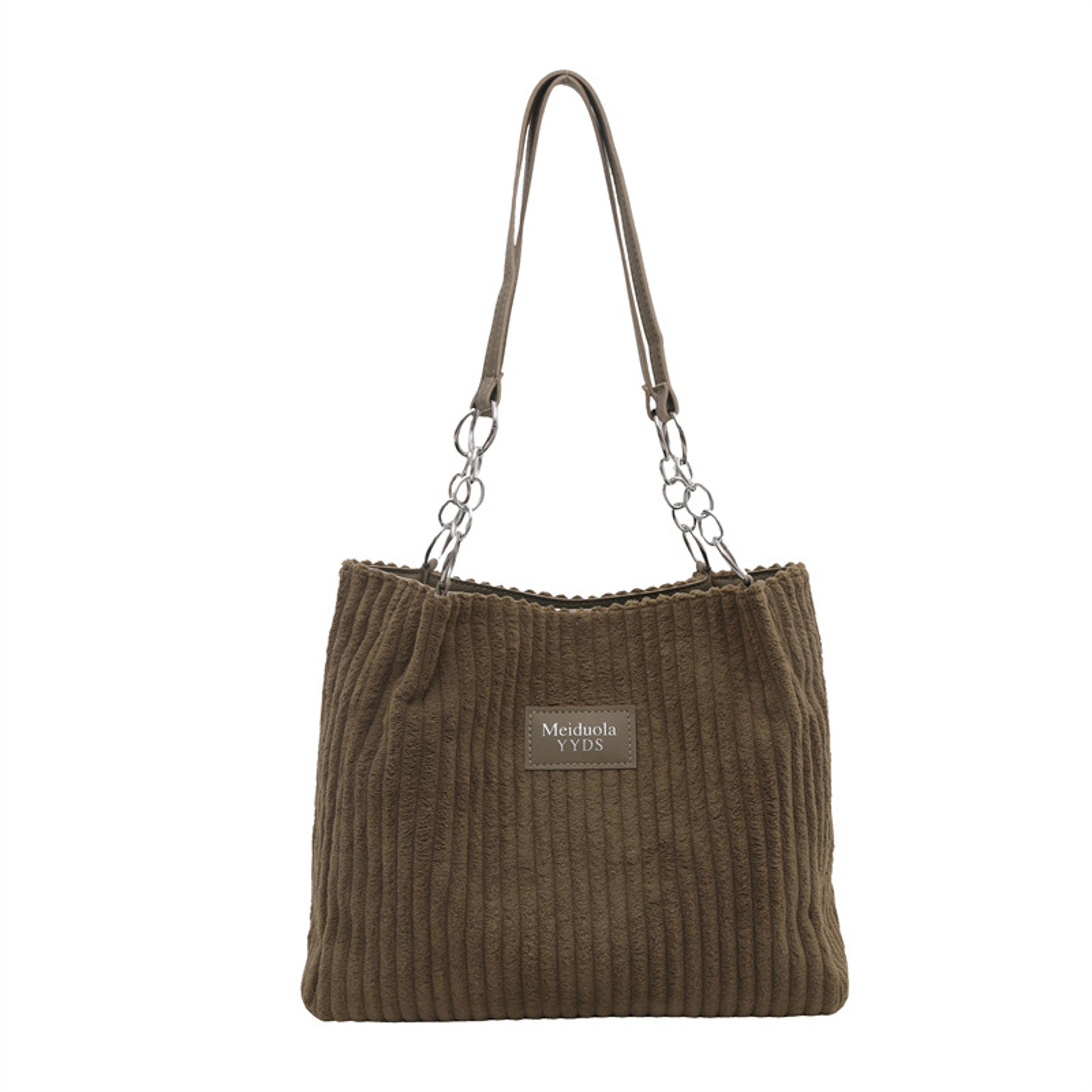 chic corduroy tote bag for women large capacity chain shoulder bag for work, shopping & daily commutes