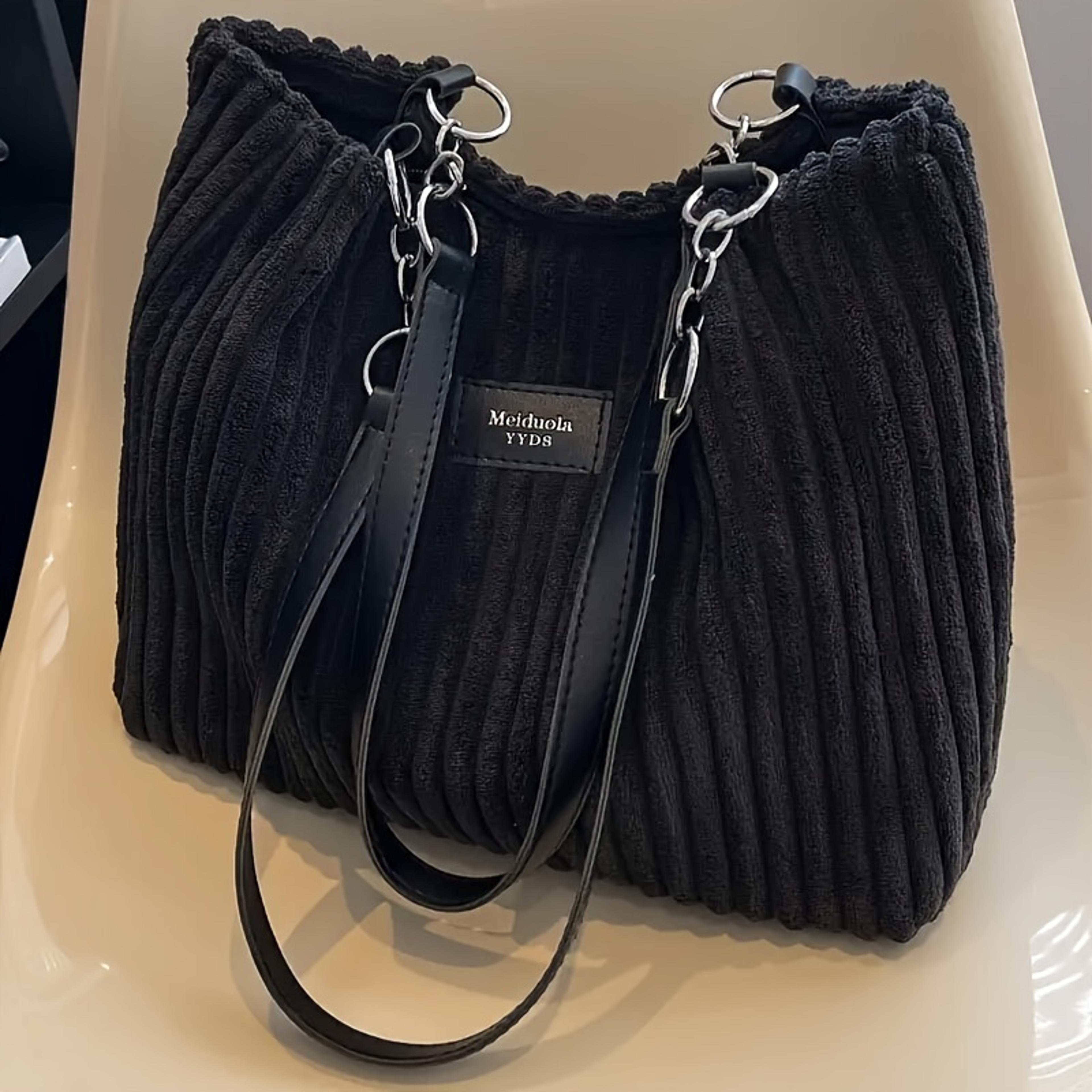 large capacity corduroy tote bag for women with chain strap and zip closure