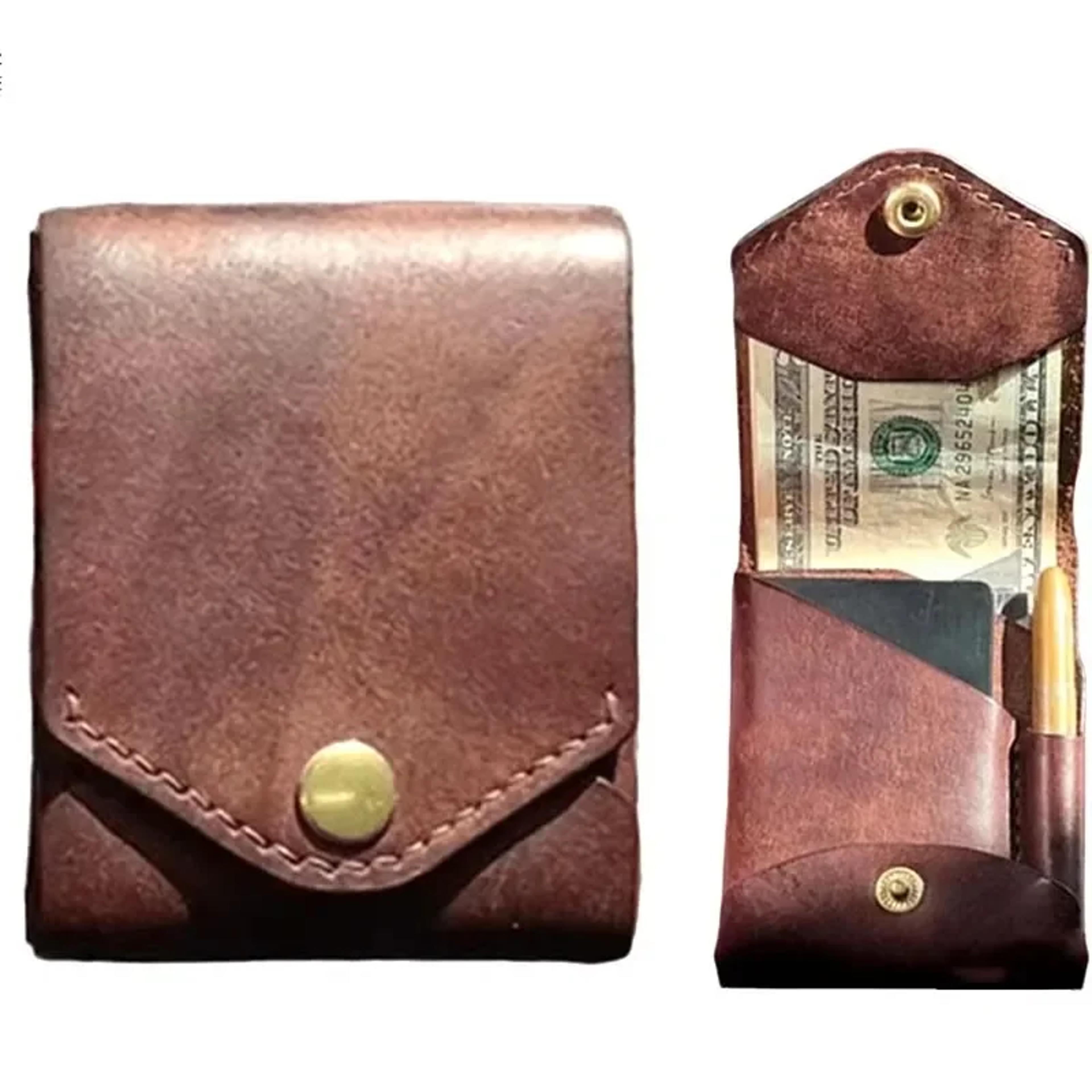 hand made genuine leather slim wallet with coin purse and credit card holder