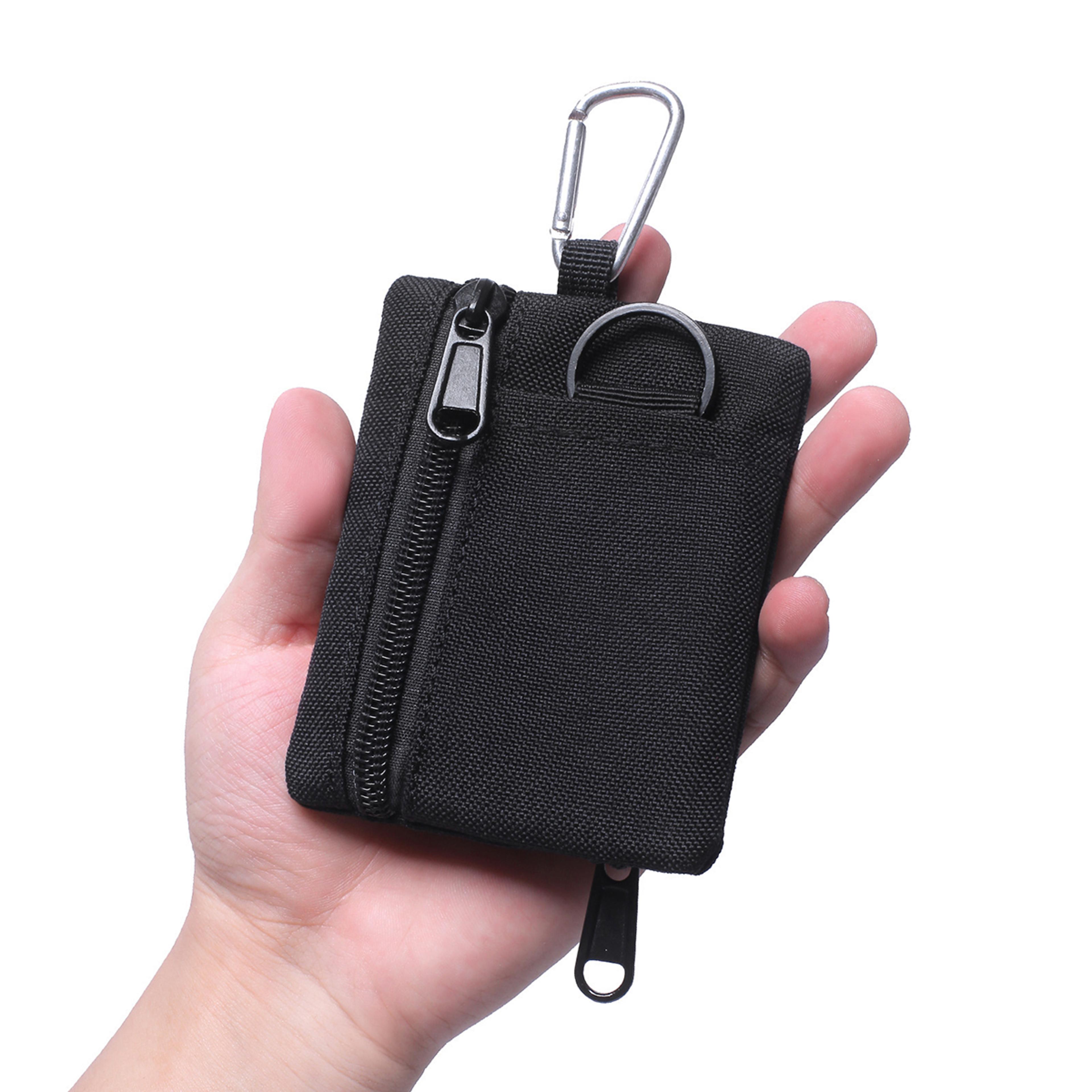 mini coin purse keychain with zipper, compact card holder pouch for coins, cards & small essentials