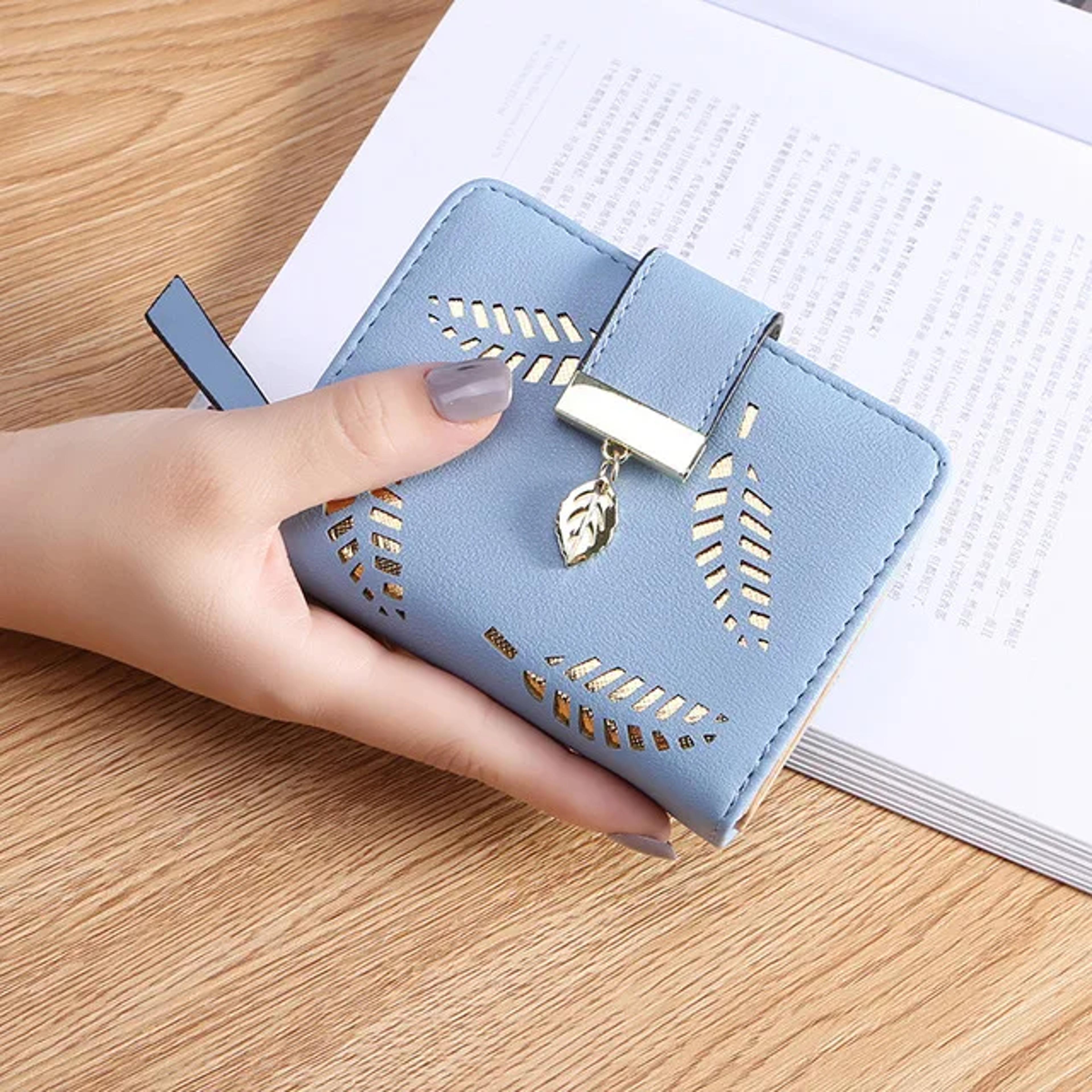 hollow leaf womens long wallet with phone pocket and card organizer