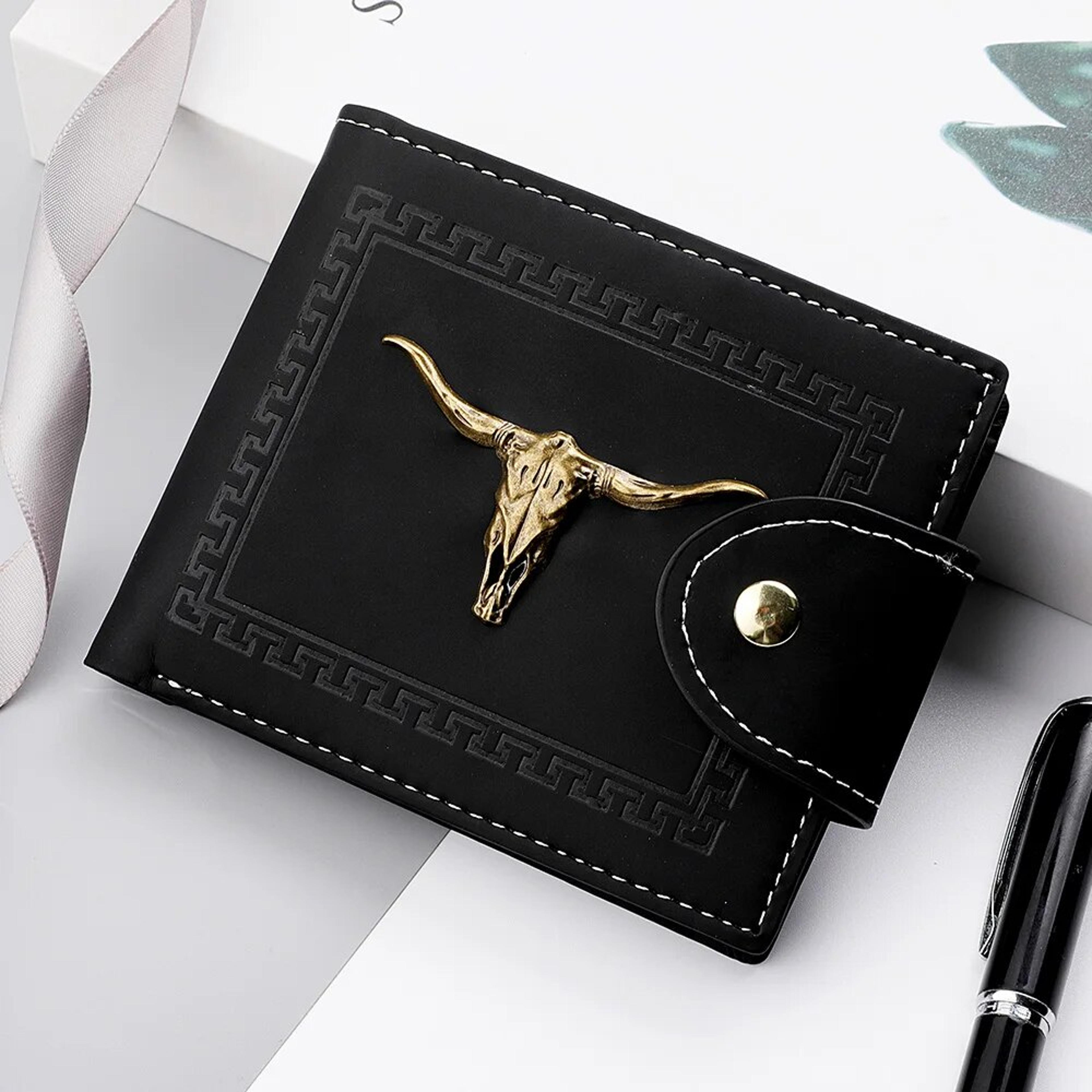 bull emblem mens slim wallet with zipper coin pocket and multi card storage