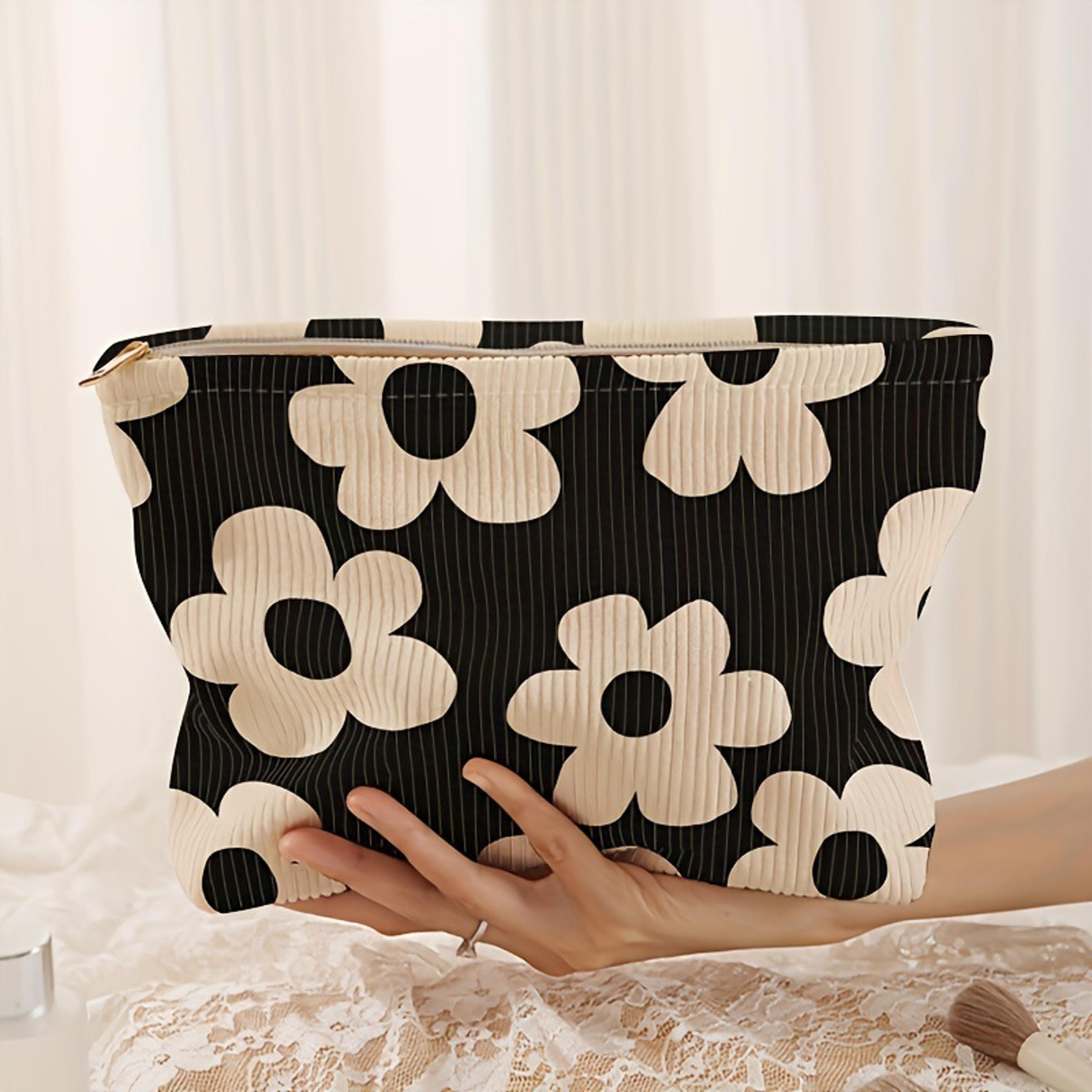floral corduroy makeup bag large capacity travel cosmetic organizer