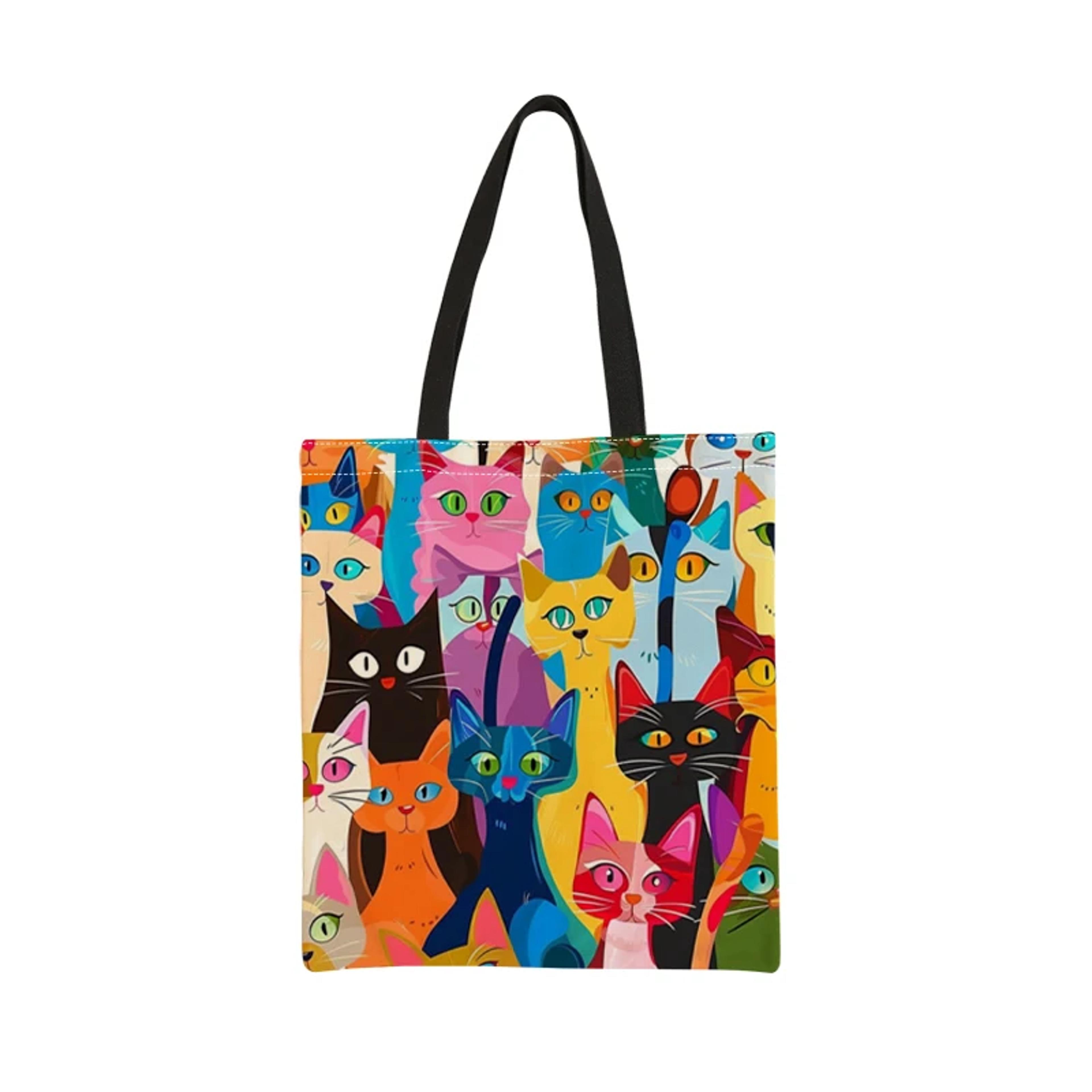 colorful cat print tote bag reusable shopping bag for everyday carry