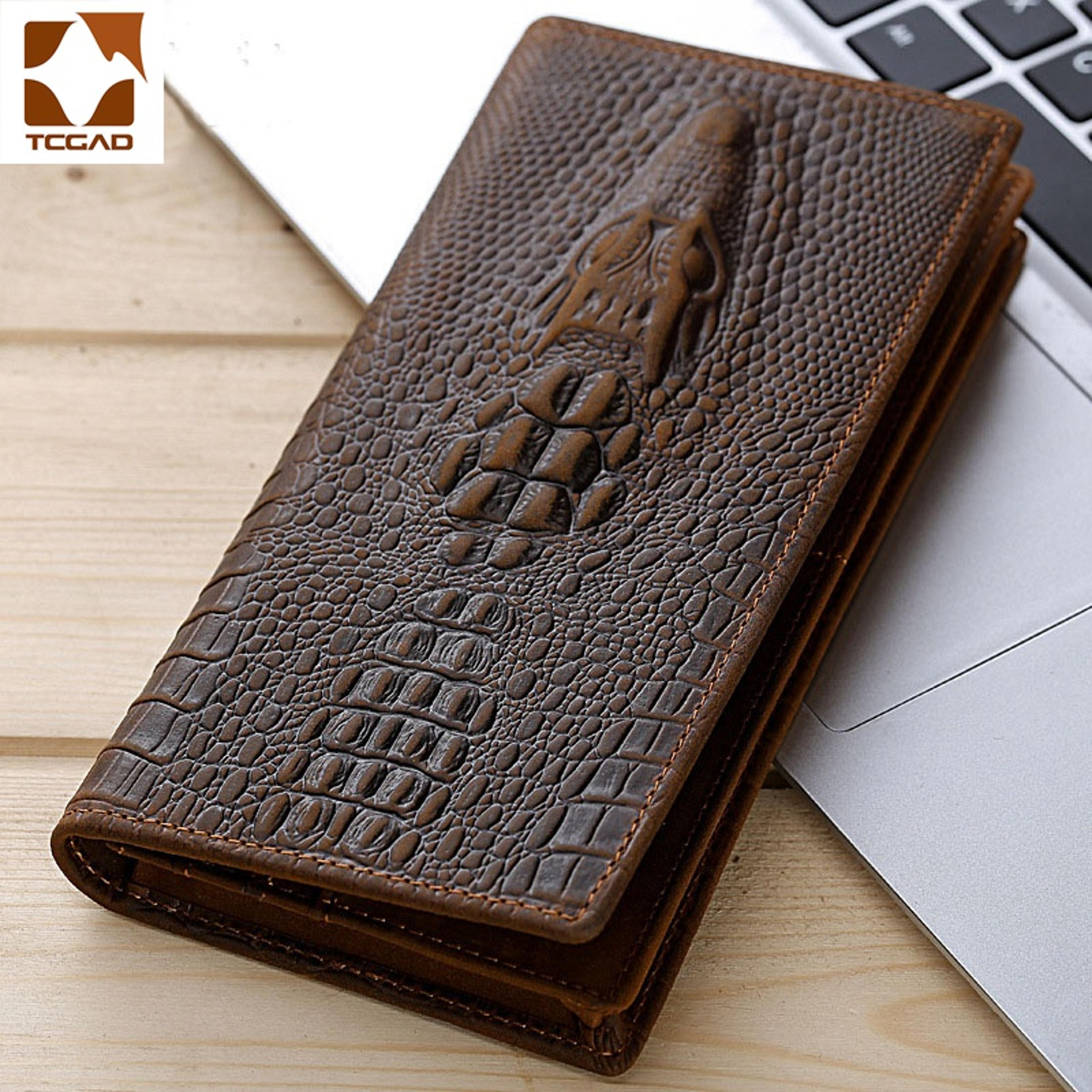 crocodile pattern mens long wallet slim pu leather clutch & card organizer