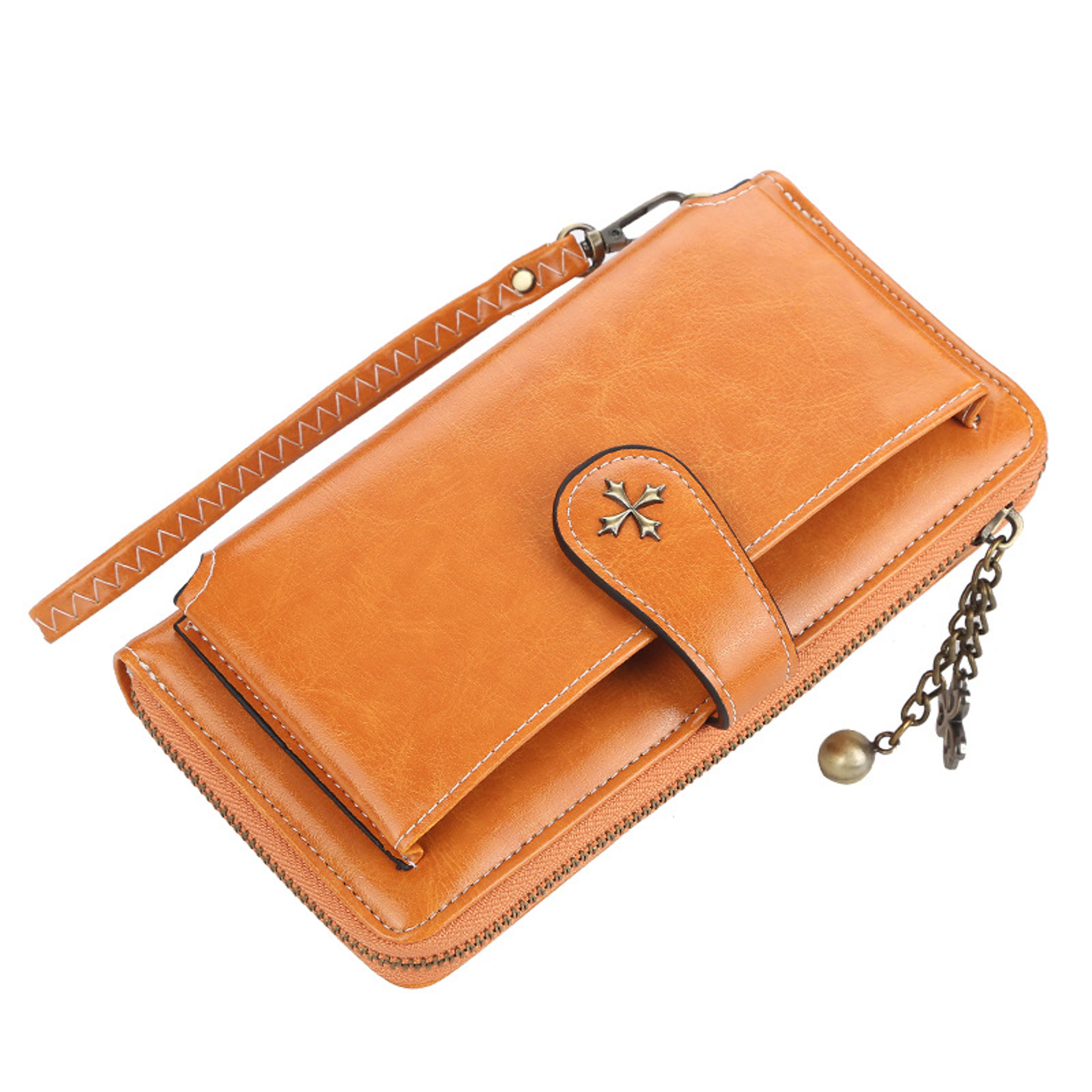 elegant womens long wallet in pu leather with zipper and card holder
