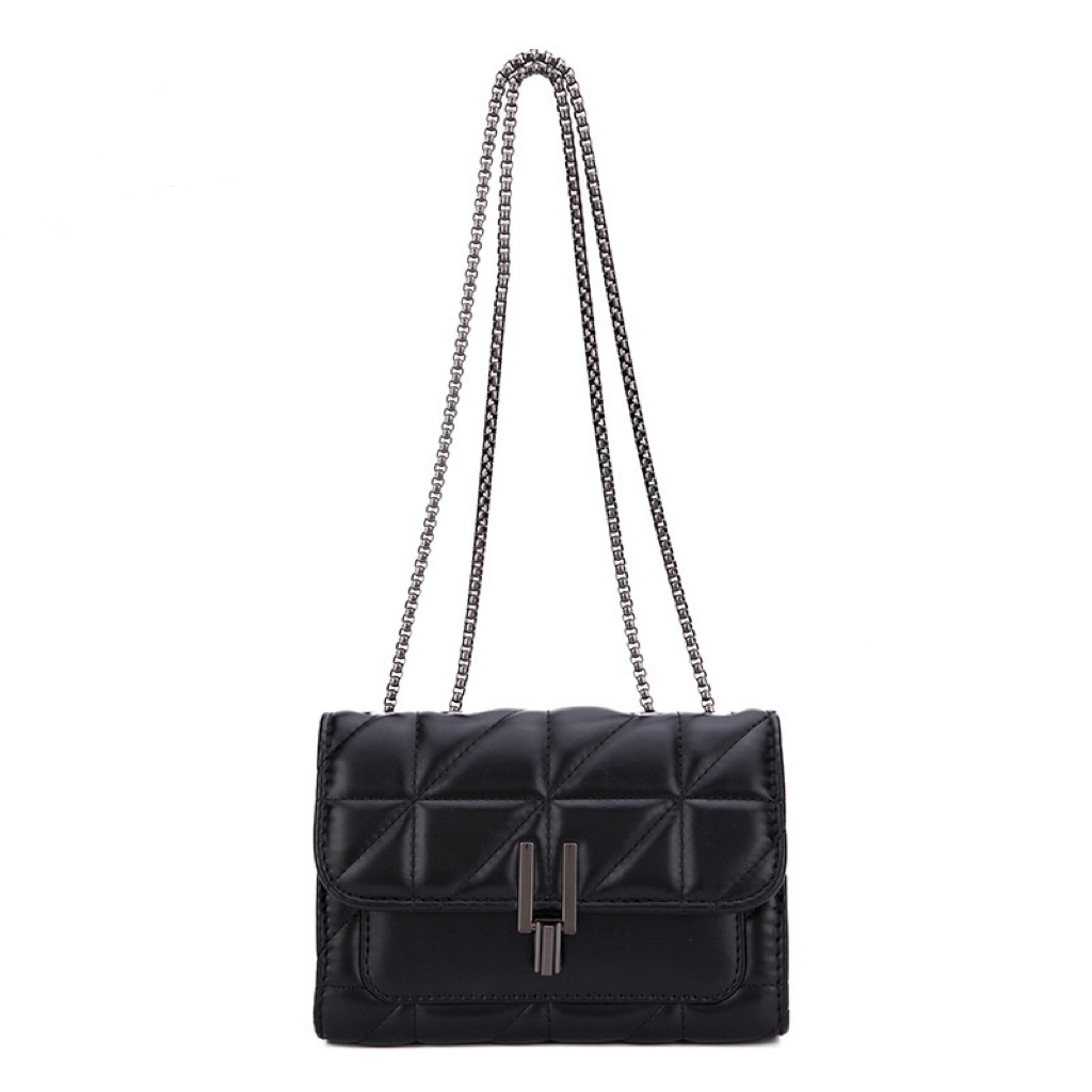 black tartan mini crossbody bag for women with adjustable strap and turn lock