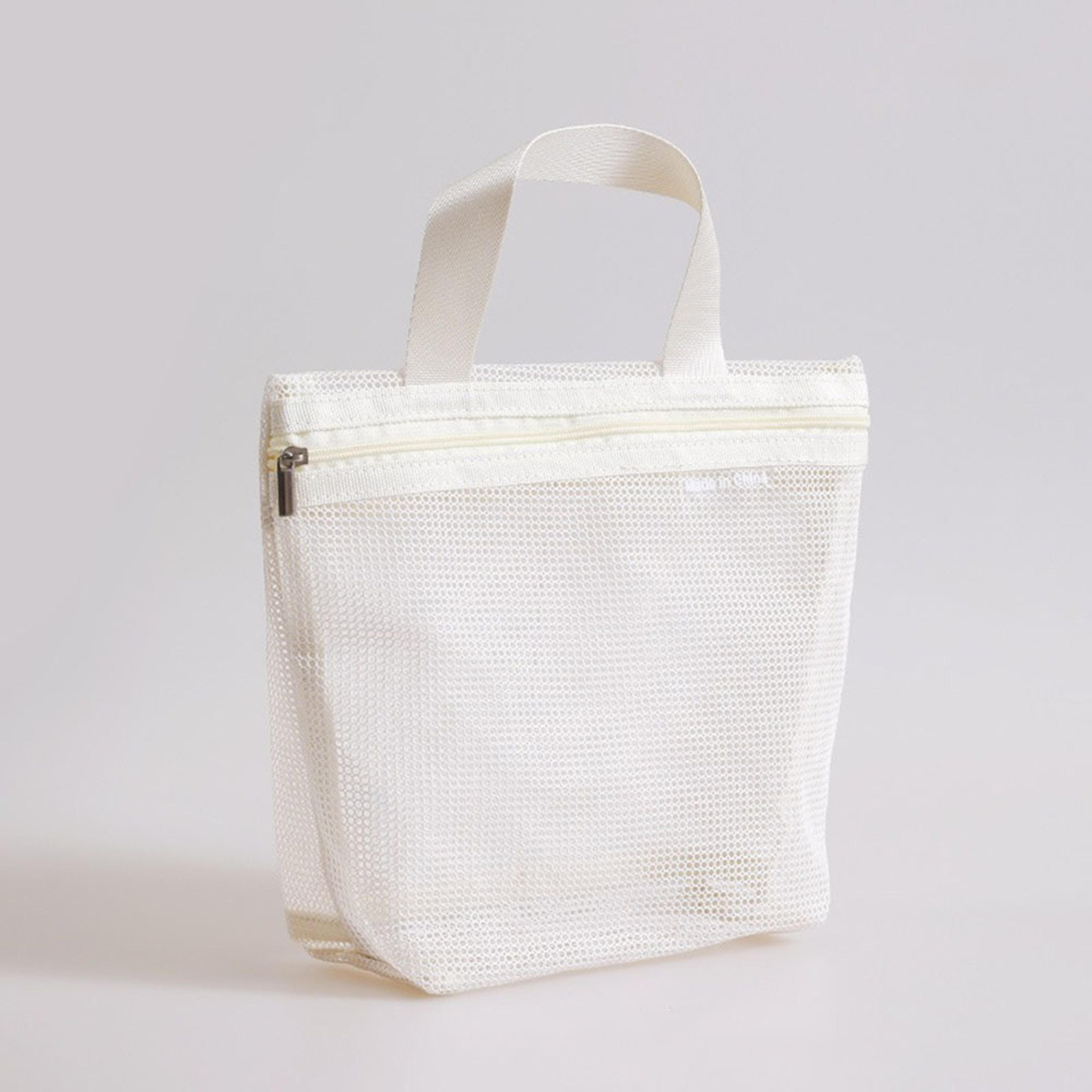 portable mesh toiletry bag travel makeup organizer with carry handle