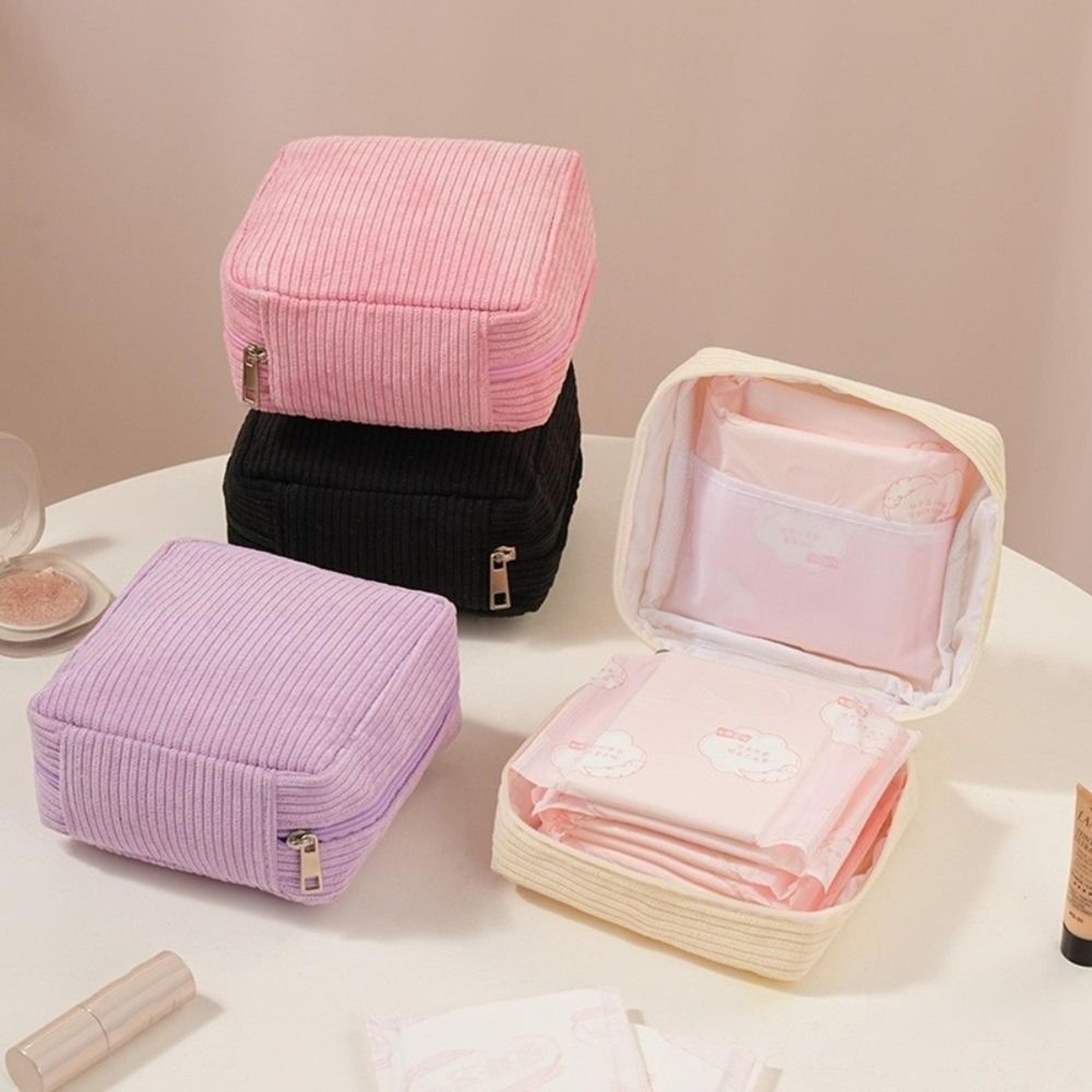 large capacity sanitary pad storage bag and travel cosmetic organizer pouch