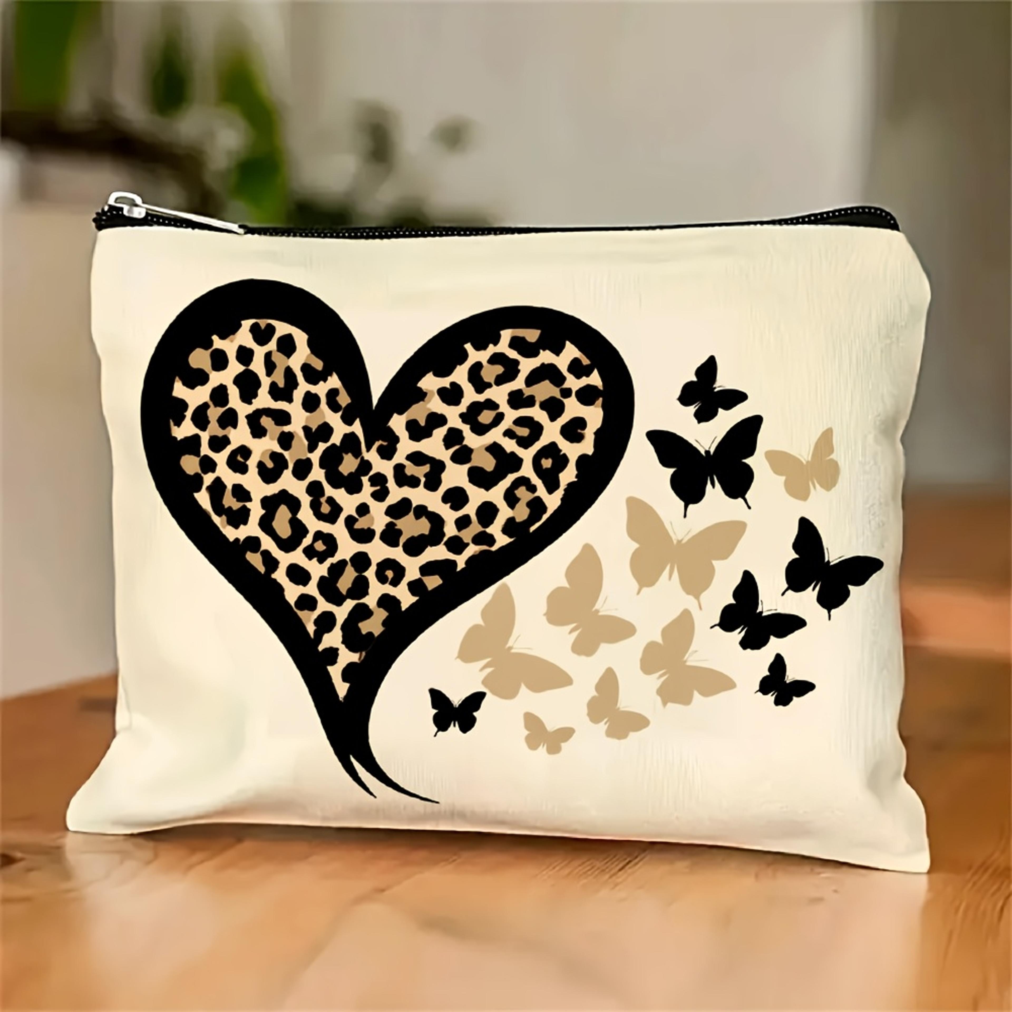 leopard heart makeup bag travel cosmetic organizer and jewelry zipper pouch
