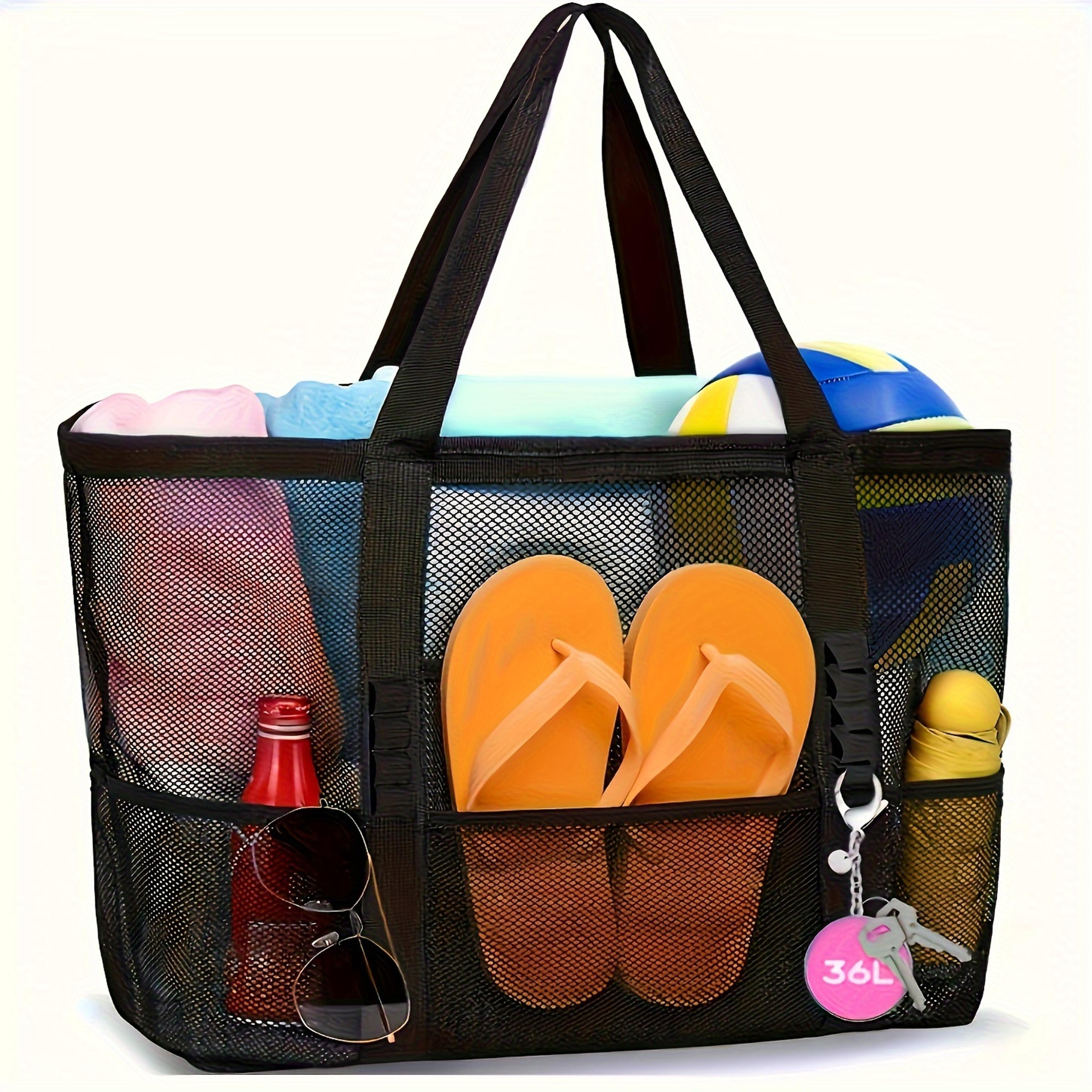 large mesh beach bag sandproof beach tote with multi pocket storage
