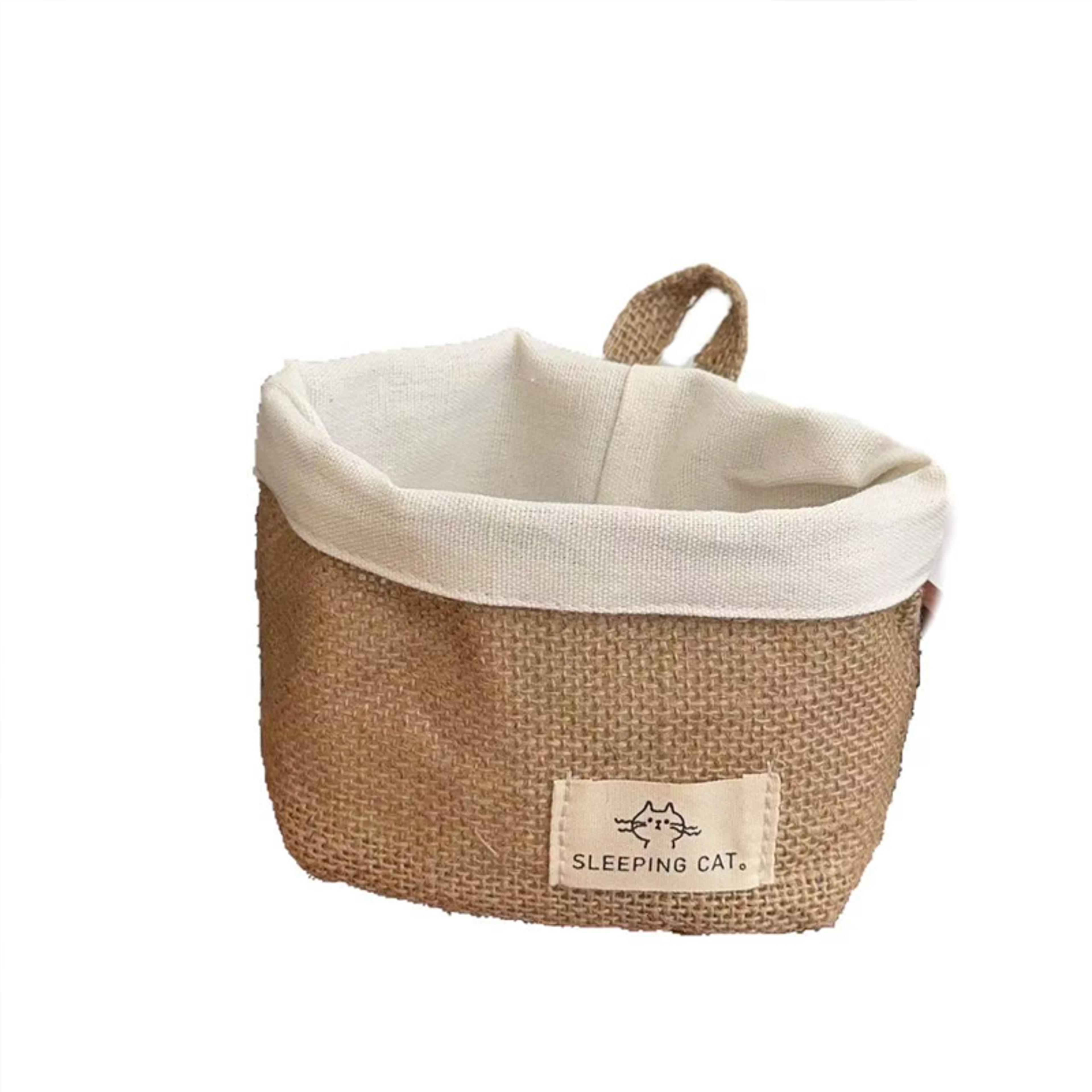cotton linen wall hanging storage basket foldable fabric organizer for makeup, pens & home essentials