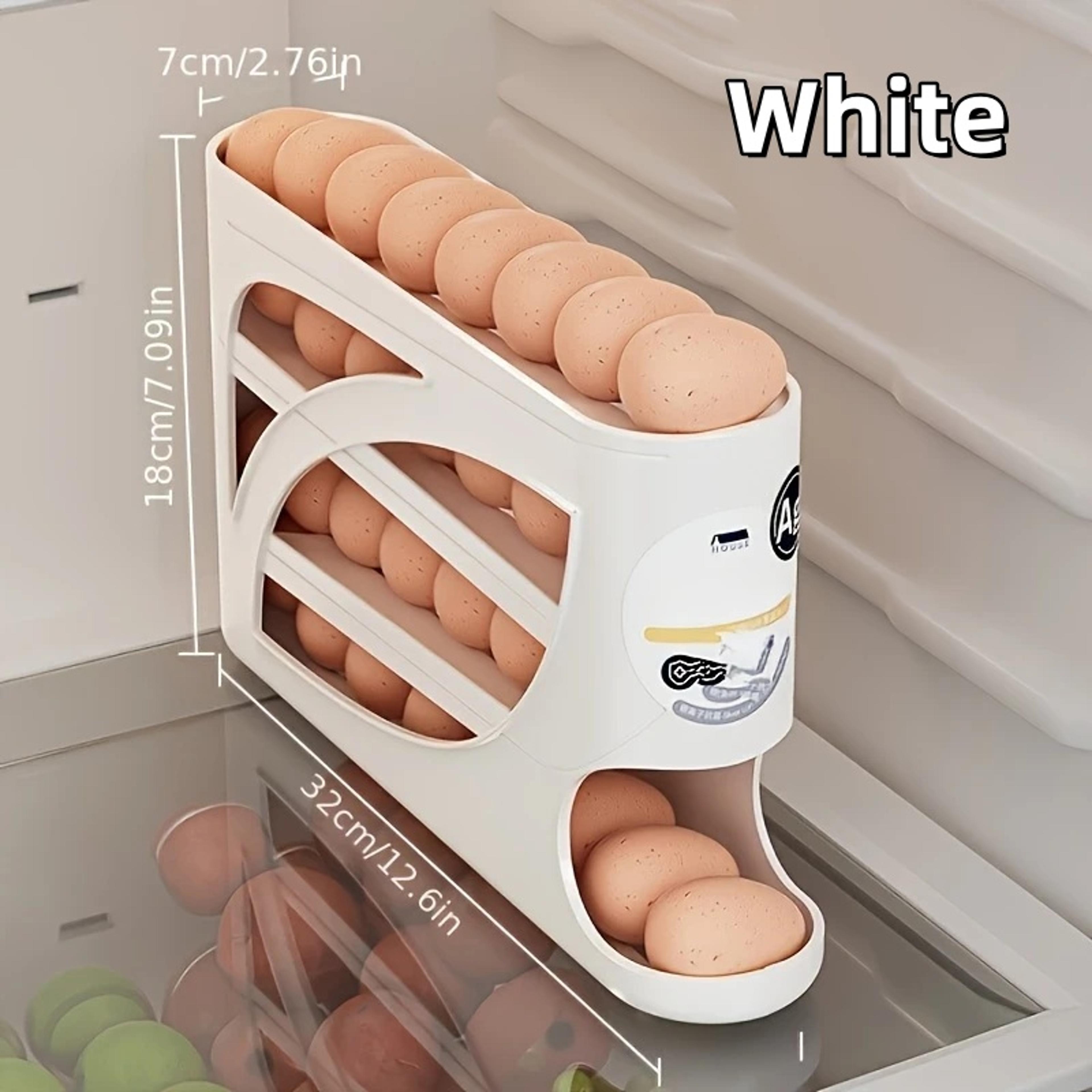 rolling egg holder and egg organizer for refrigerator space saving automatic dispenser