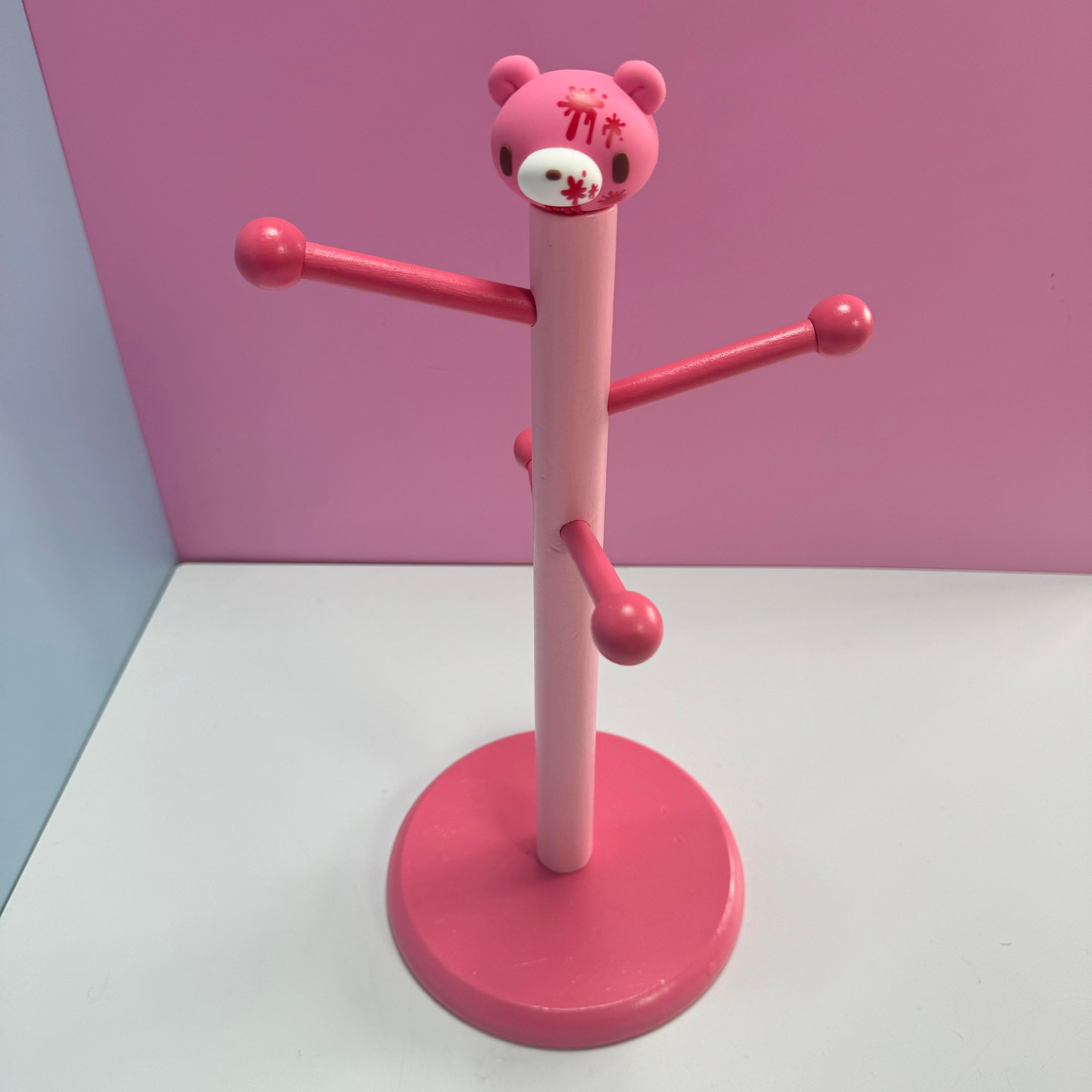 cute pink bear wooden jewelry stand for desk & vanity