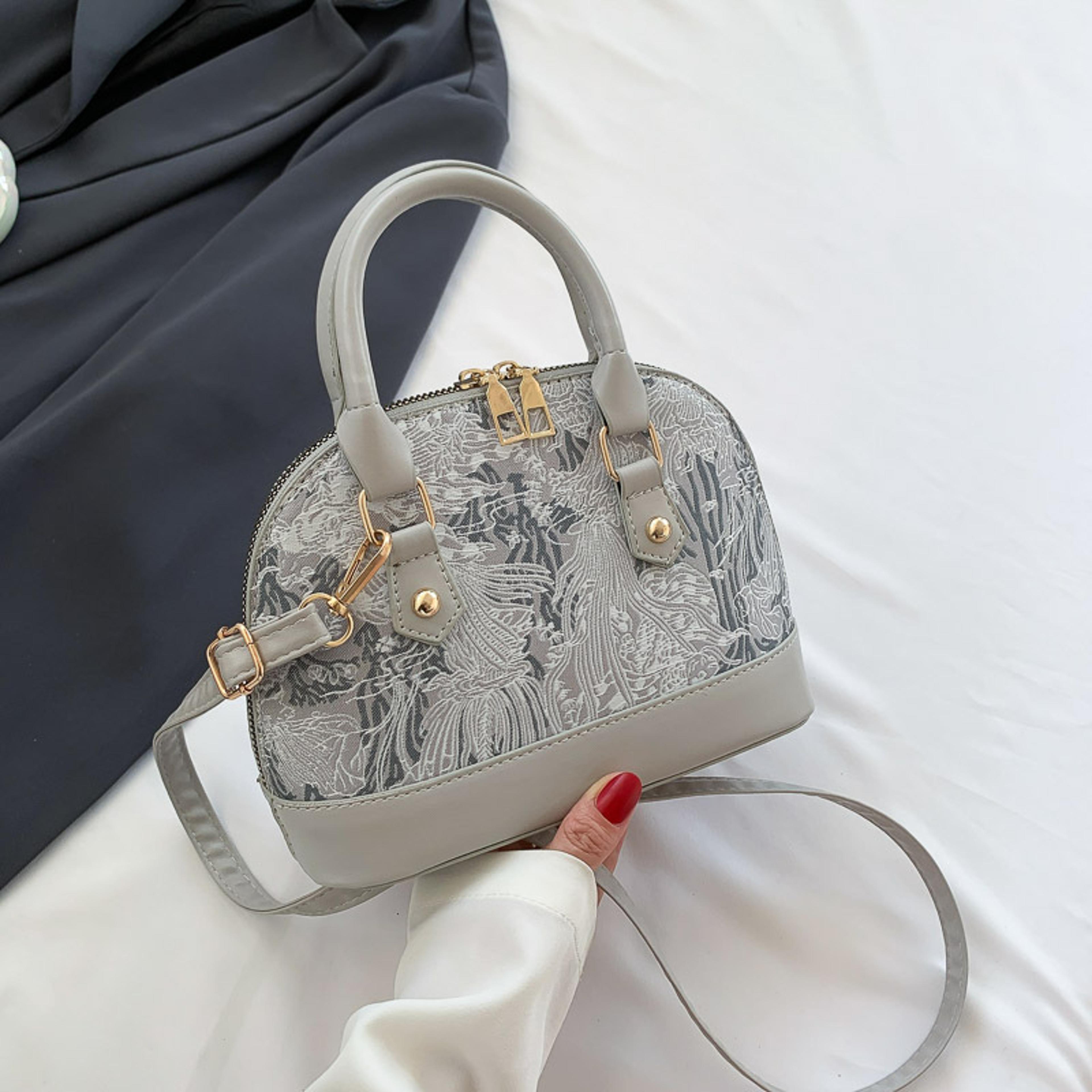 vintage floral seashell crossbody bag with top handle and detachable strap