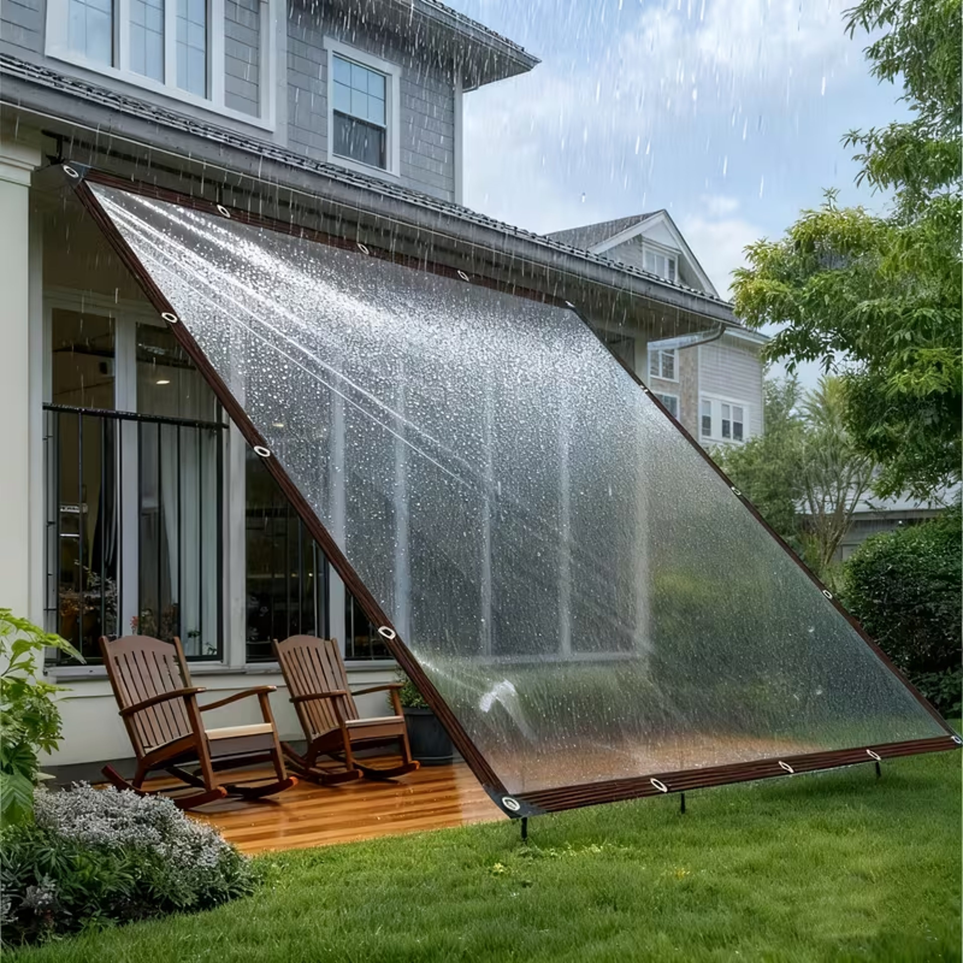 clear water proof tarp with rust proof grommets for patio, garden and chicken coop