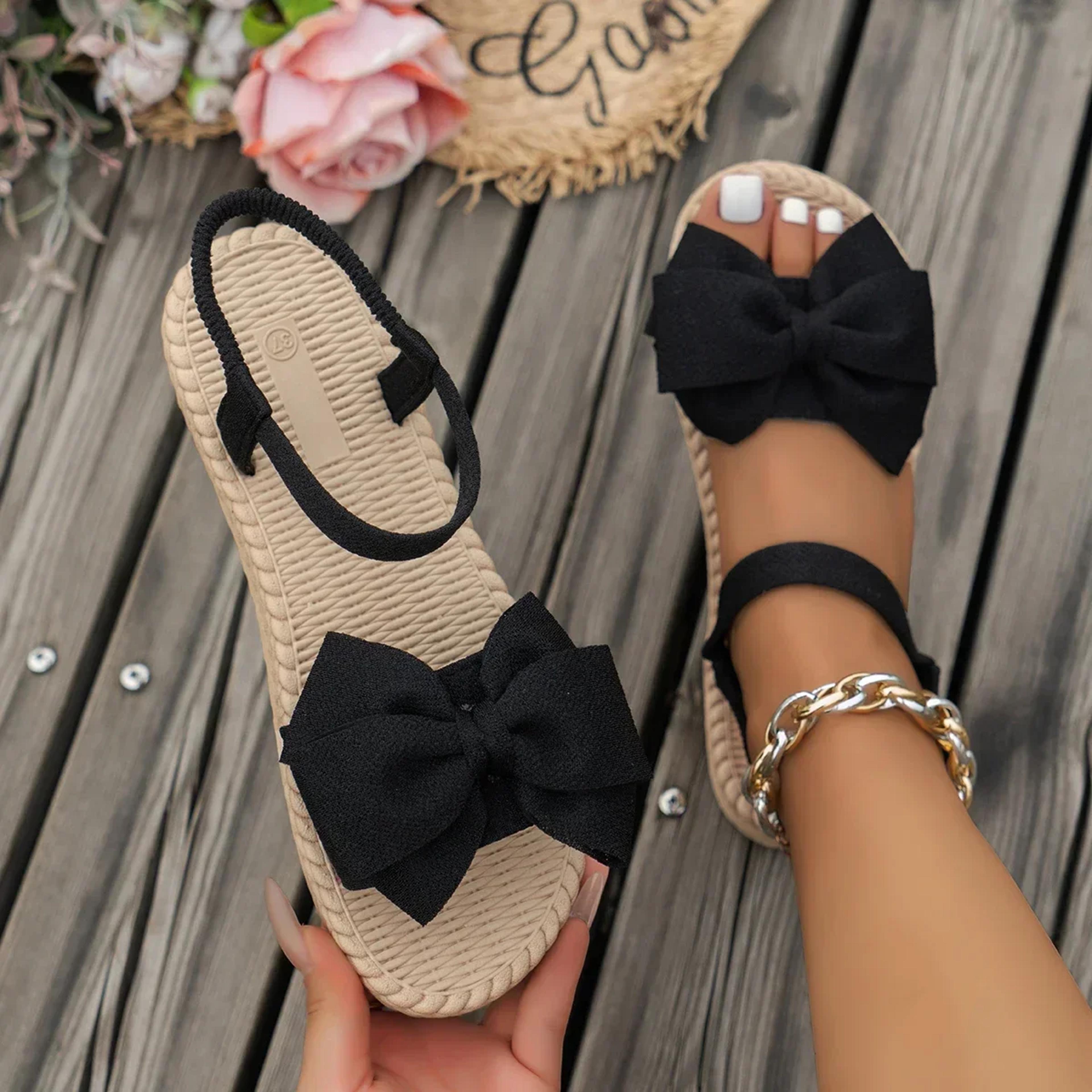 chic bow womens summer sandals light weight non slip sandals for beach & everyday wear