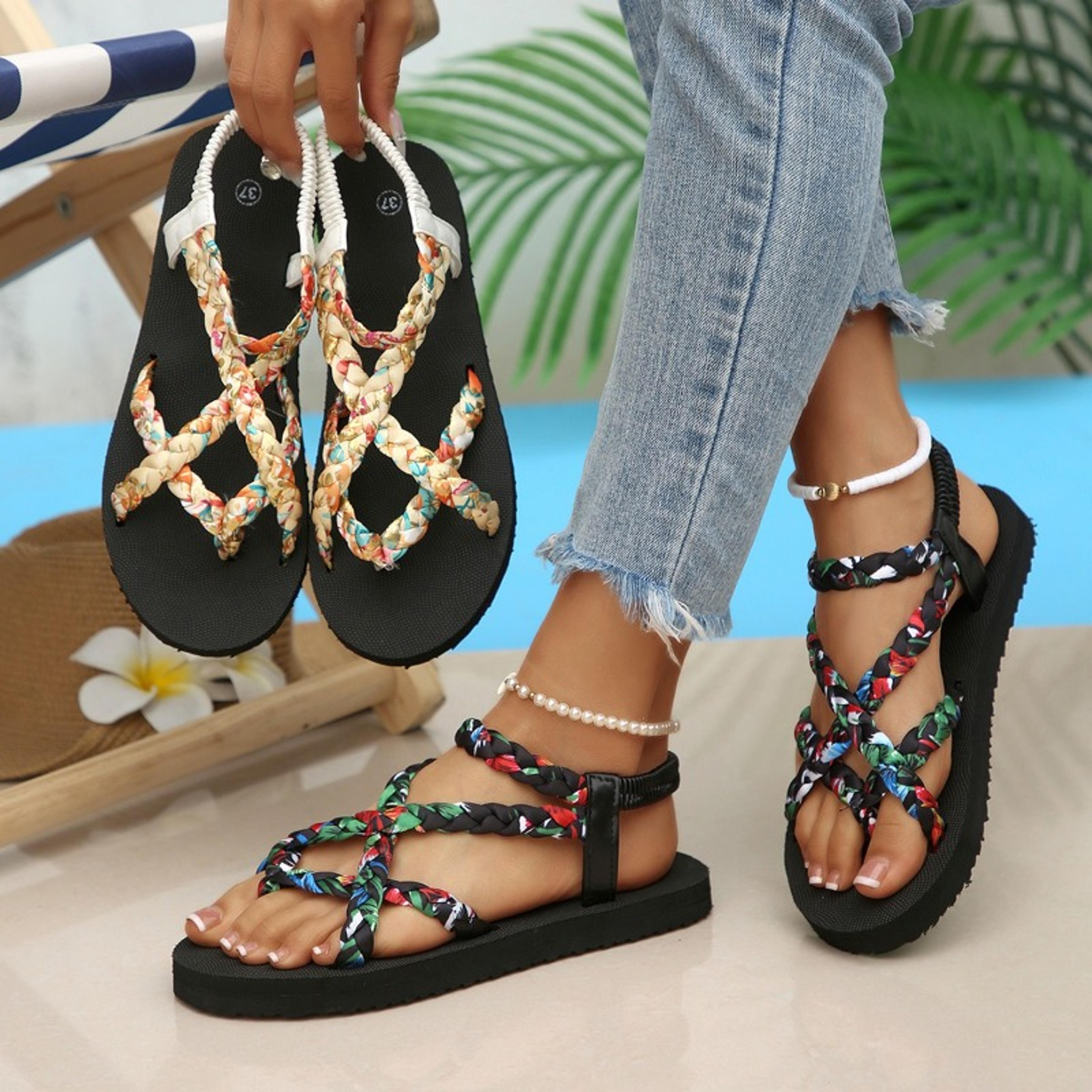 toe loop womens flat sandals lightweight cross strap summer sandals