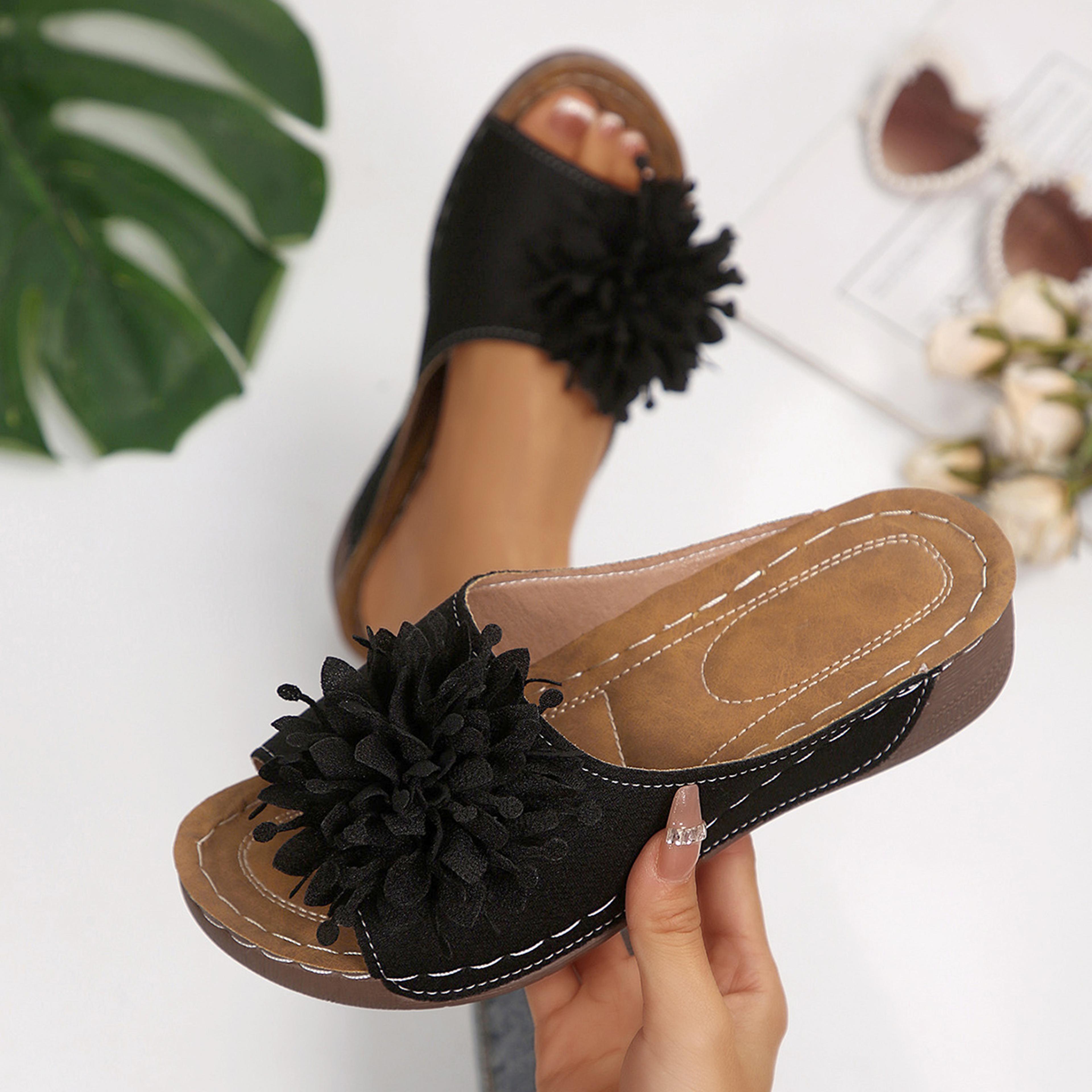 floral comfort wedge sandals for women slip on summer shoes